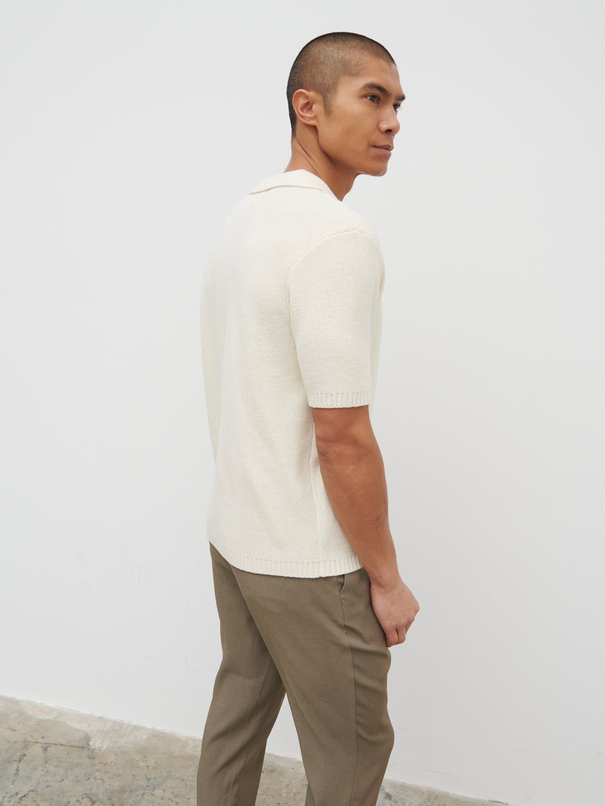 Liam Short Sleeve Textured Knit Shirt - Cream