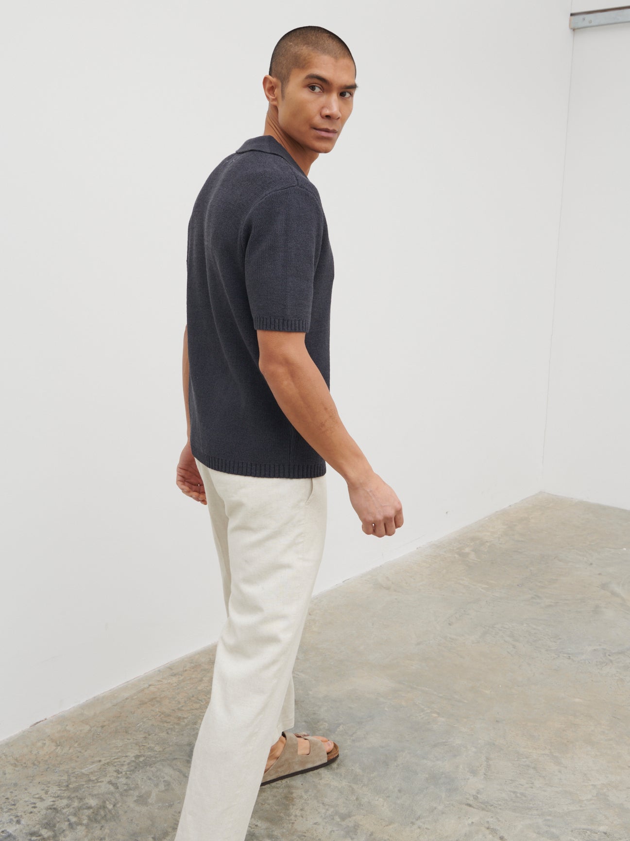 Liam Short Sleeve Textured Knit Shirt - Navy