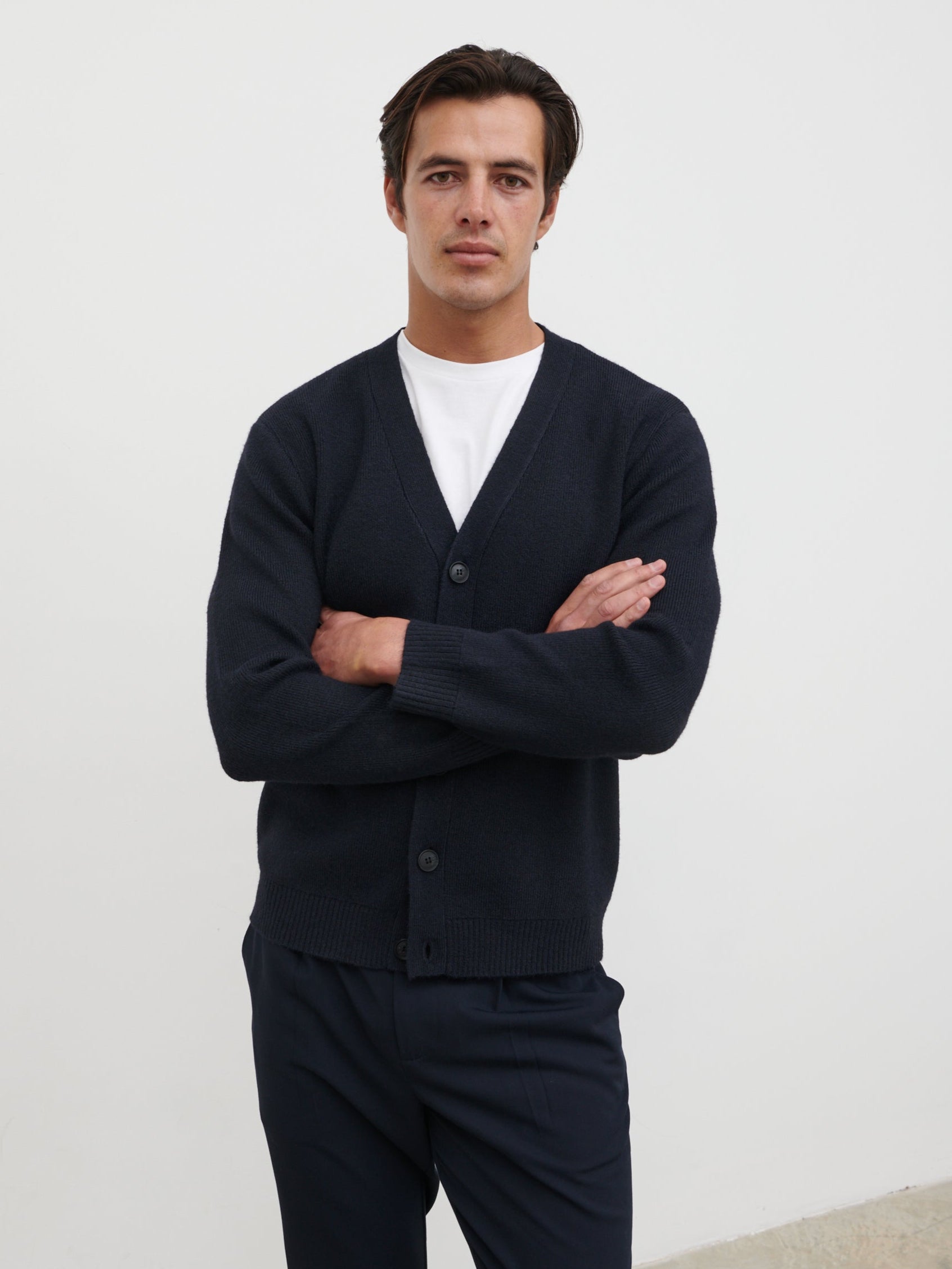 Louis Button Down Cardigan - Navy
