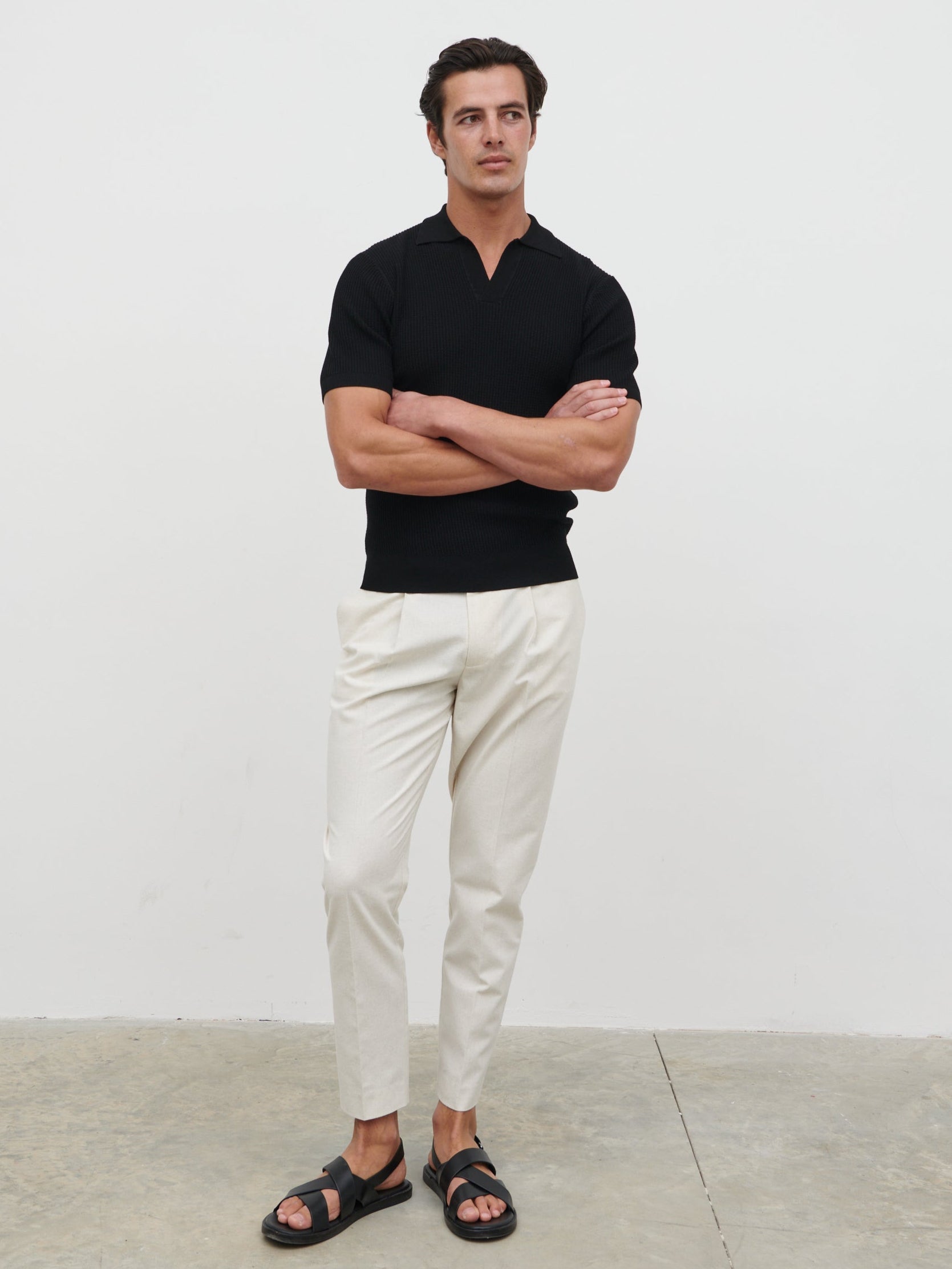 Luka Openwork Knit Polo - Black