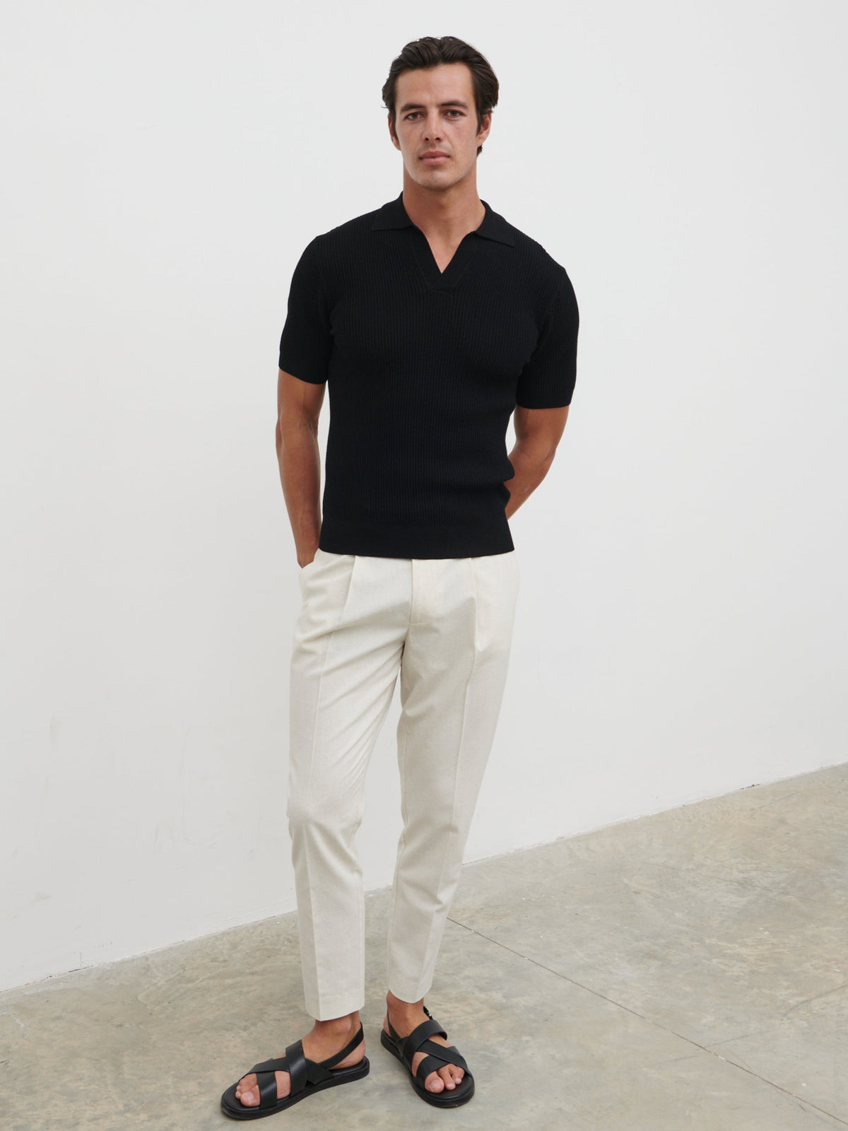 Luka Openwork Knit Polo - Black