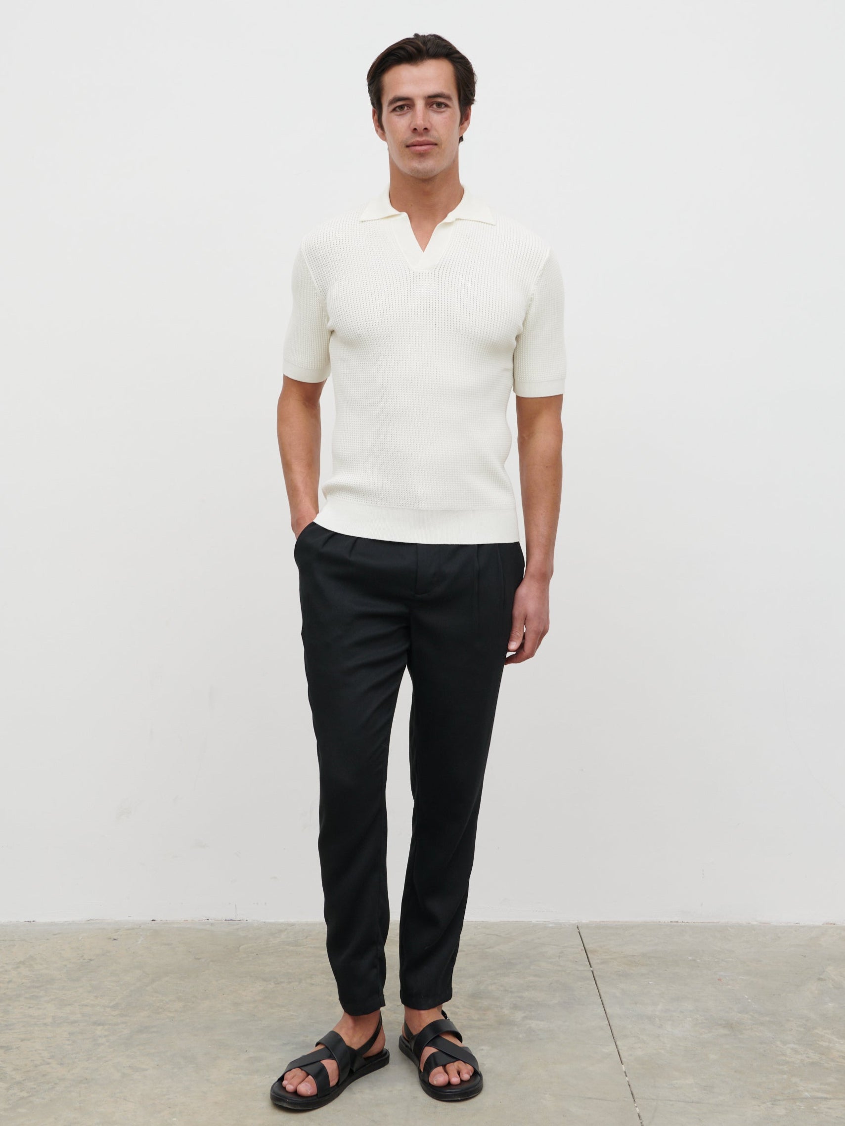 Luka Openwork Knit Polo - Cream