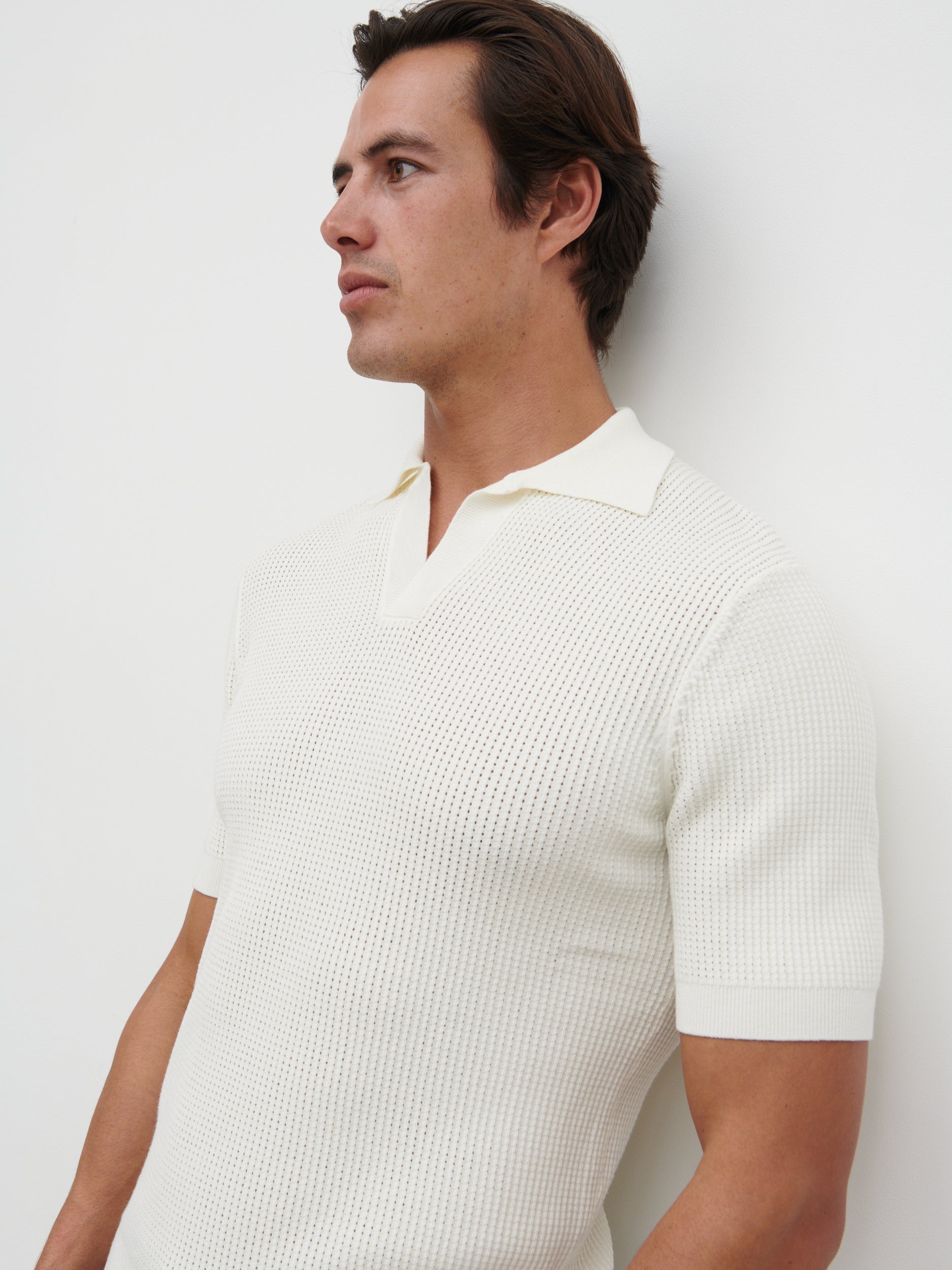 Luka Openwork Knit Polo - Cream