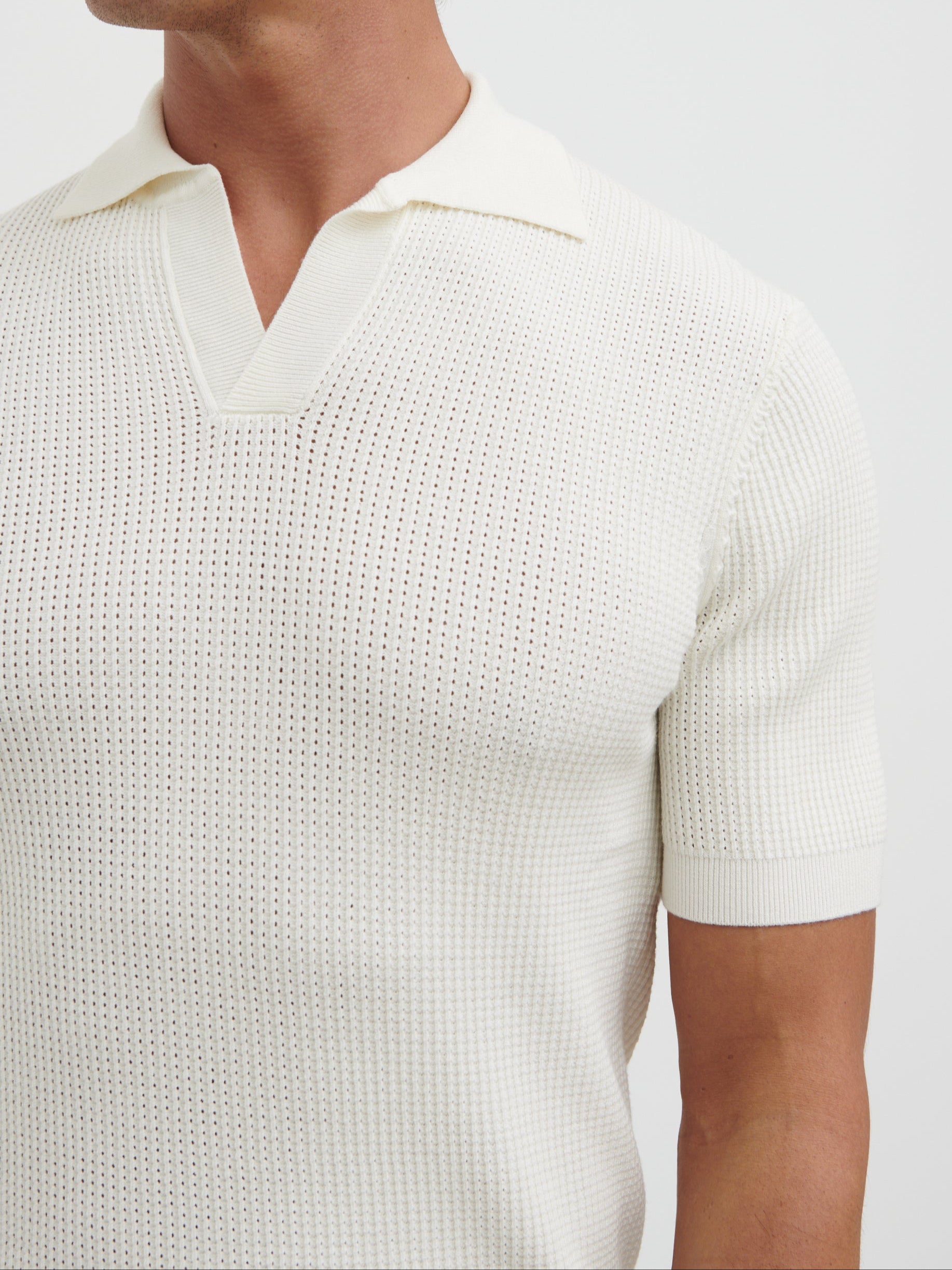 Luka Openwork Knit Polo - Cream