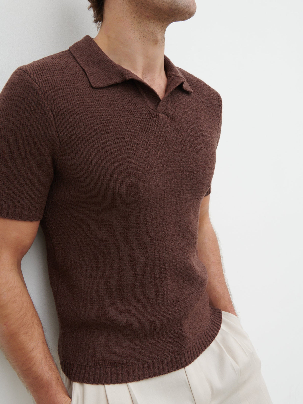 Mason Fine Tape Knit Polo Chocolate Brown