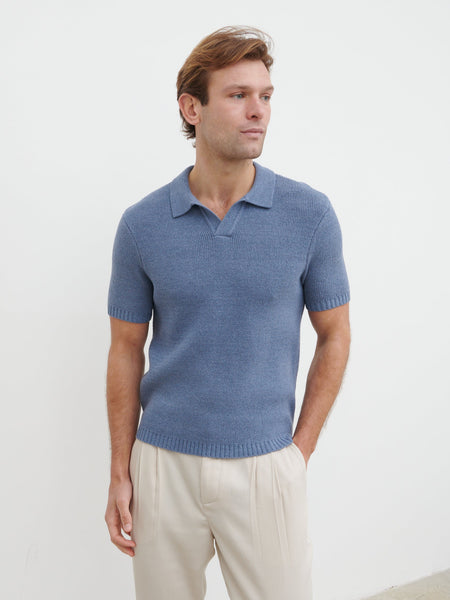 MANOF 【マノフ】 KNIT POLO TOPS Mason Fine Tape Knit Polo - Blue – Nobl