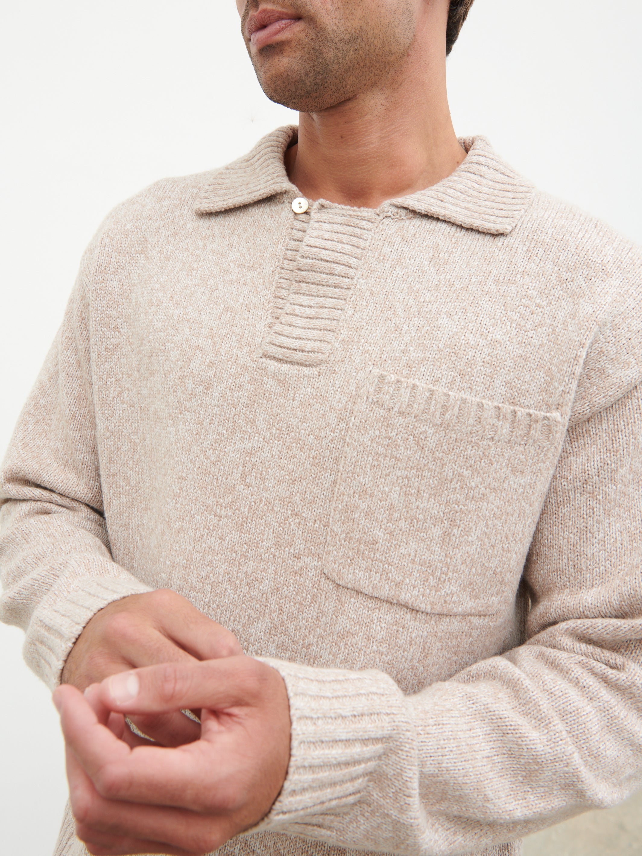 Maynard Pocket Detail Knit Jumper - Light Beige Marl