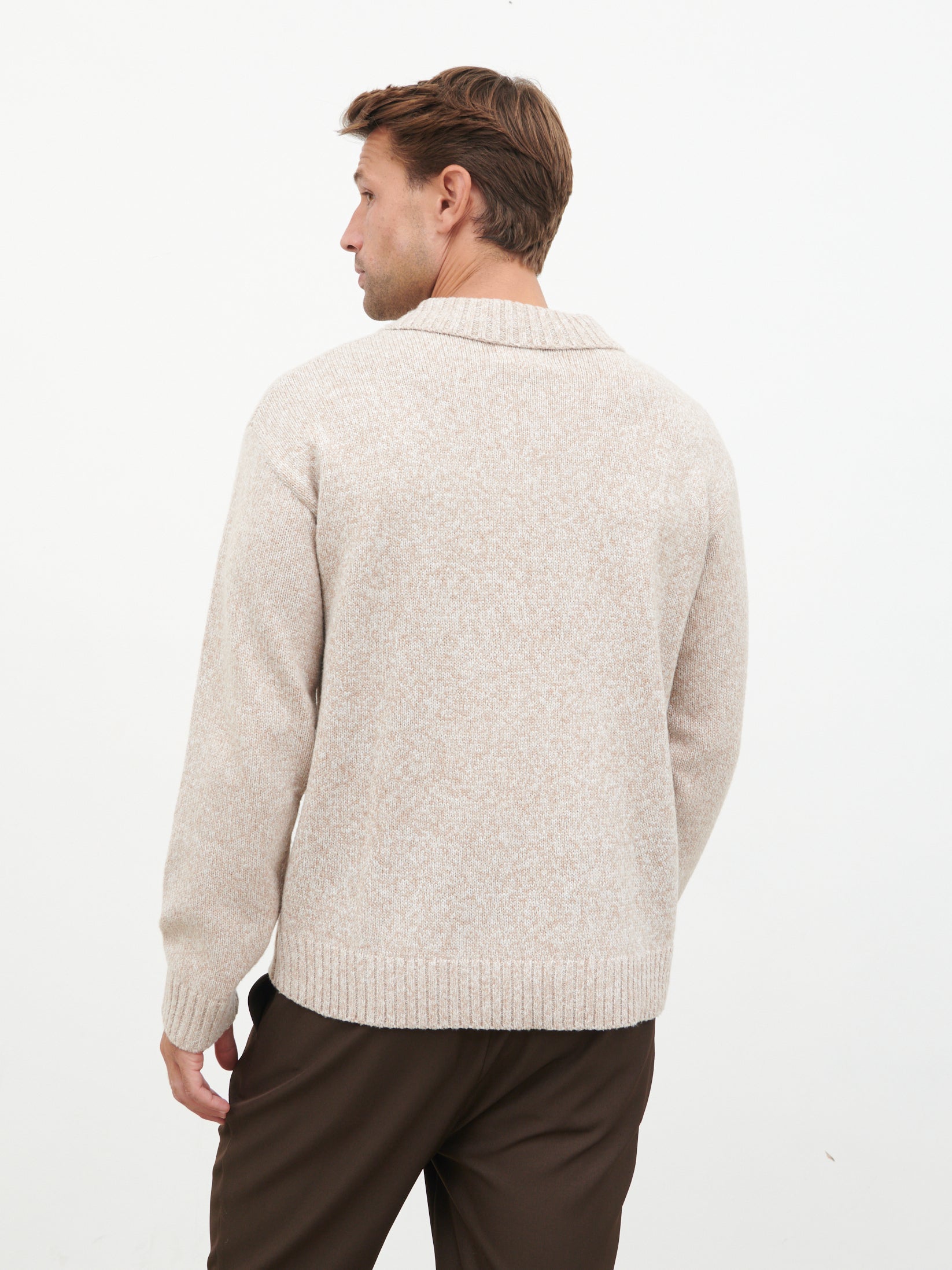Maynard Pocket Detail Knit Jumper - Light Beige Marl