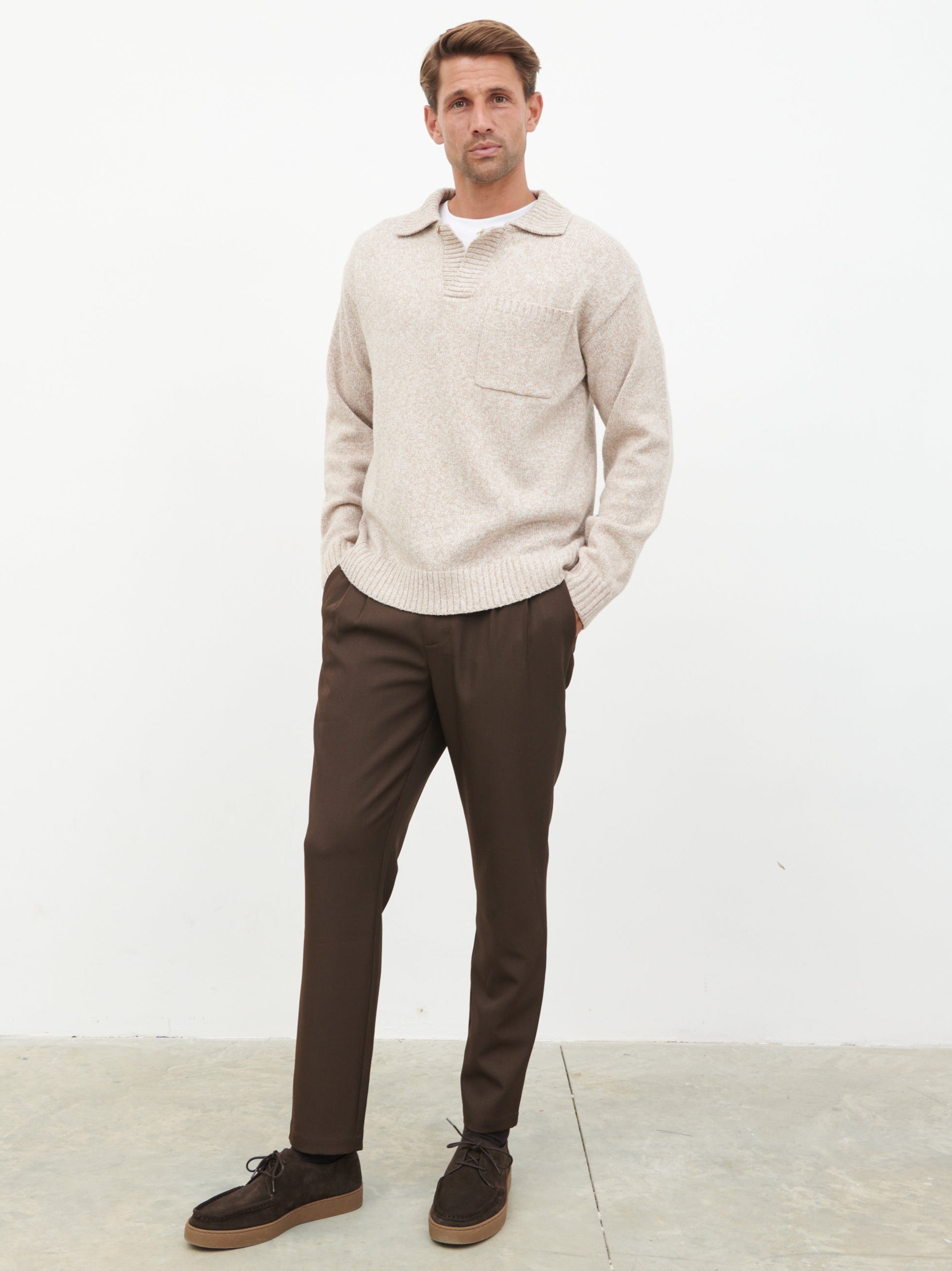 Maynard Pocket Detail Knit Jumper - Light Beige Marl