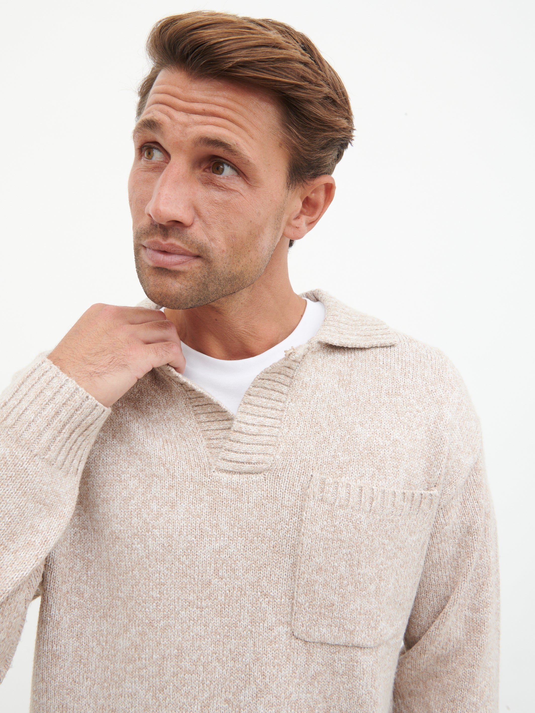 Maynard Pocket Detail Knit Jumper - Light Beige Marl