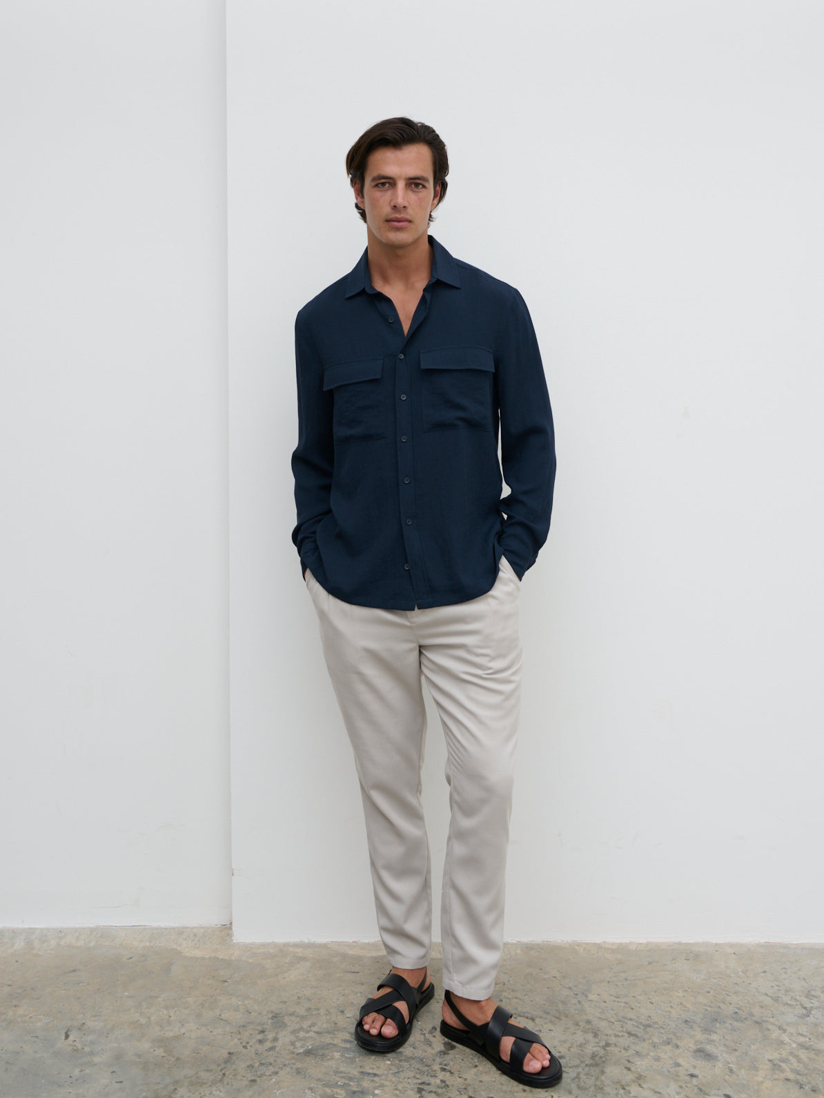 Milo Pocket Long Sleeve Shirt - Navy