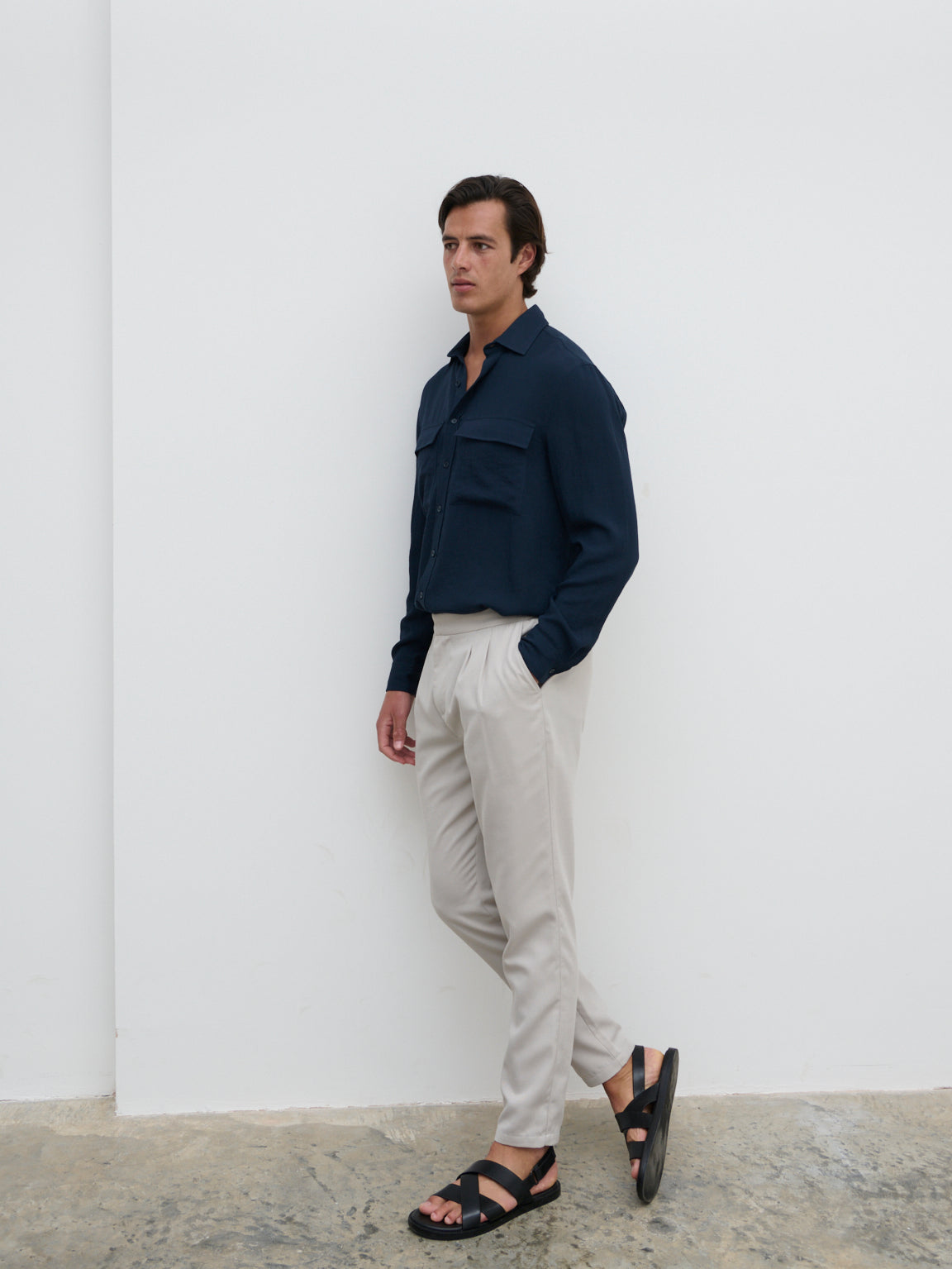 Milo Pocket Long Sleeve Shirt - Navy
