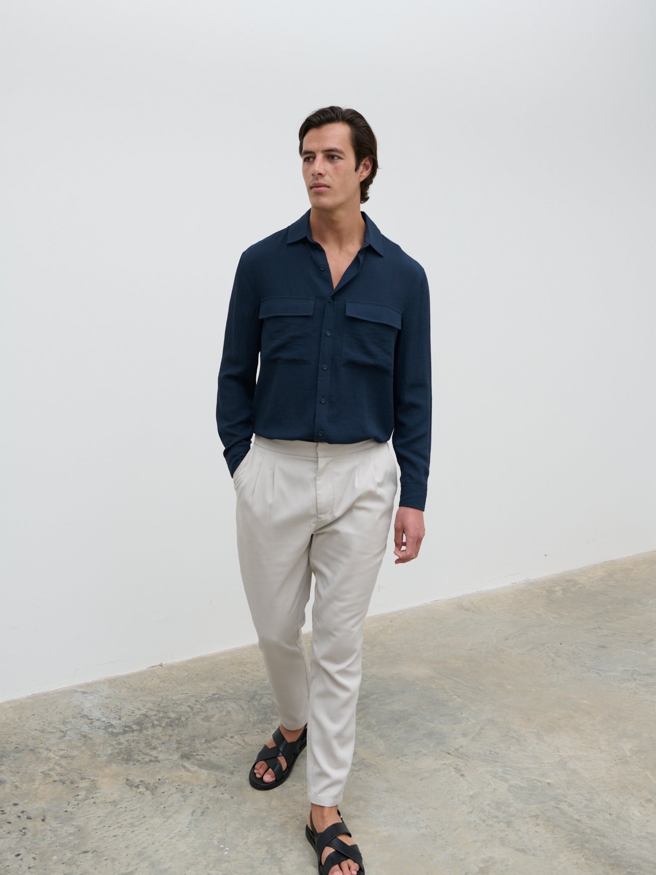 Milo Pocket Long Sleeve Shirt - Navy