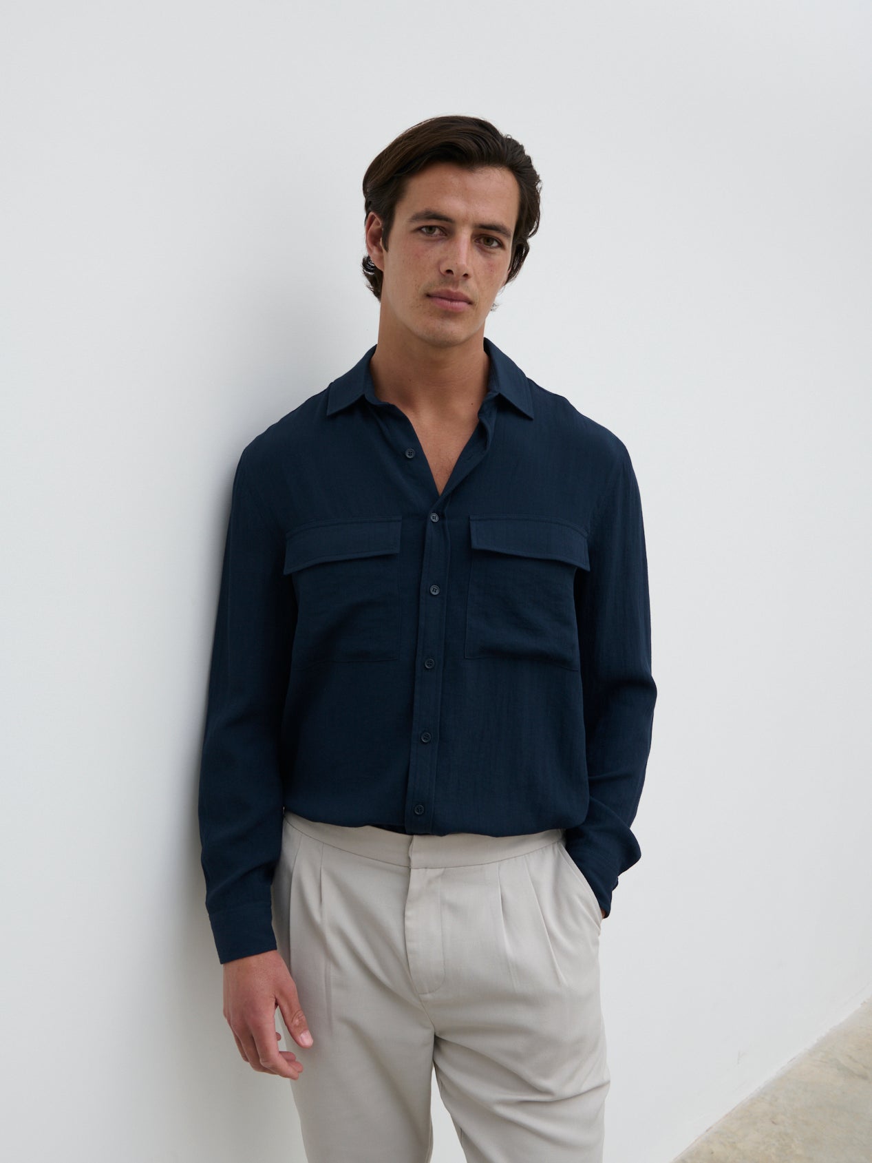 Milo Pocket Long Sleeve Shirt - Navy