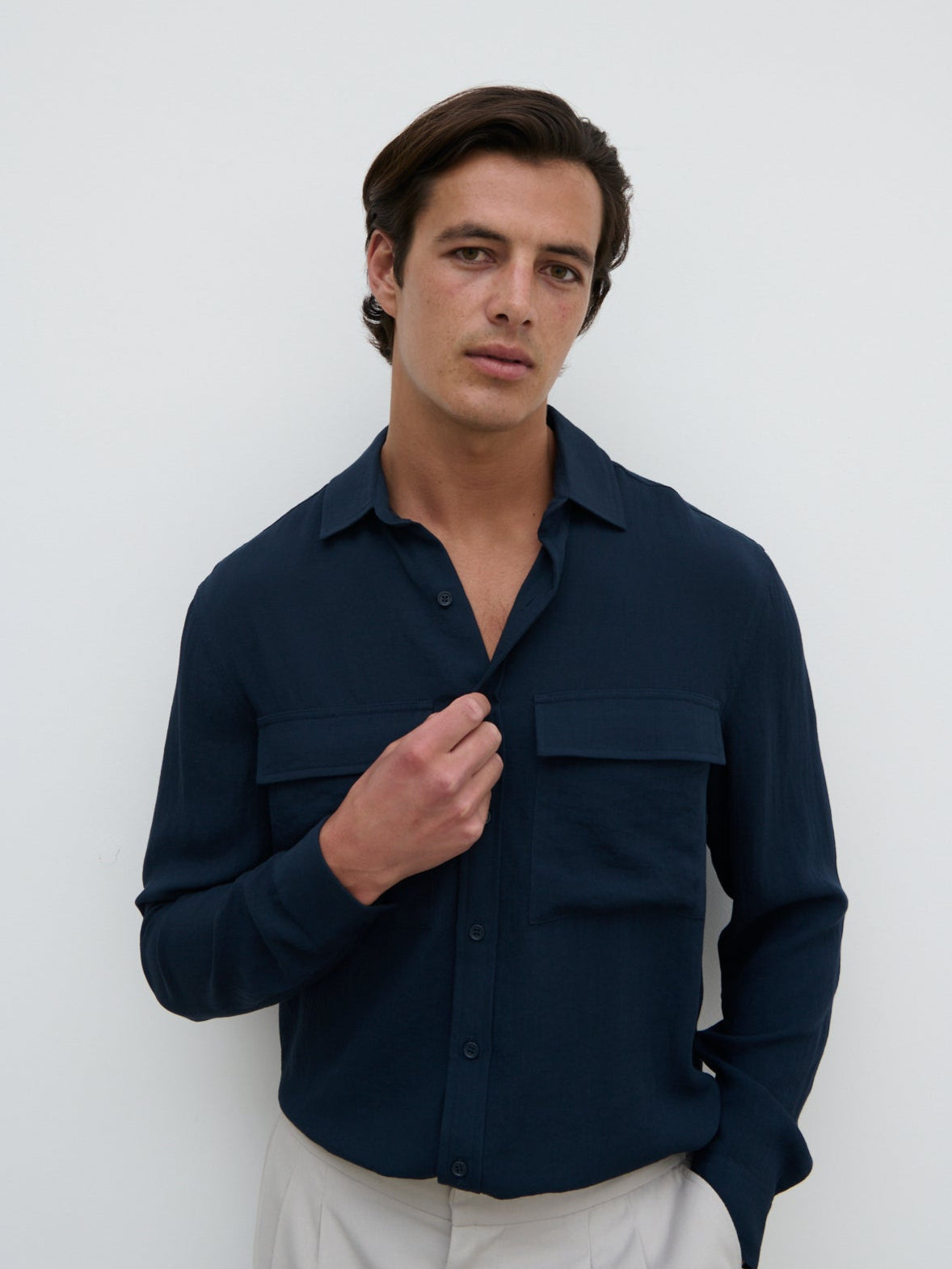 Milo Pocket Long Sleeve Shirt - Navy