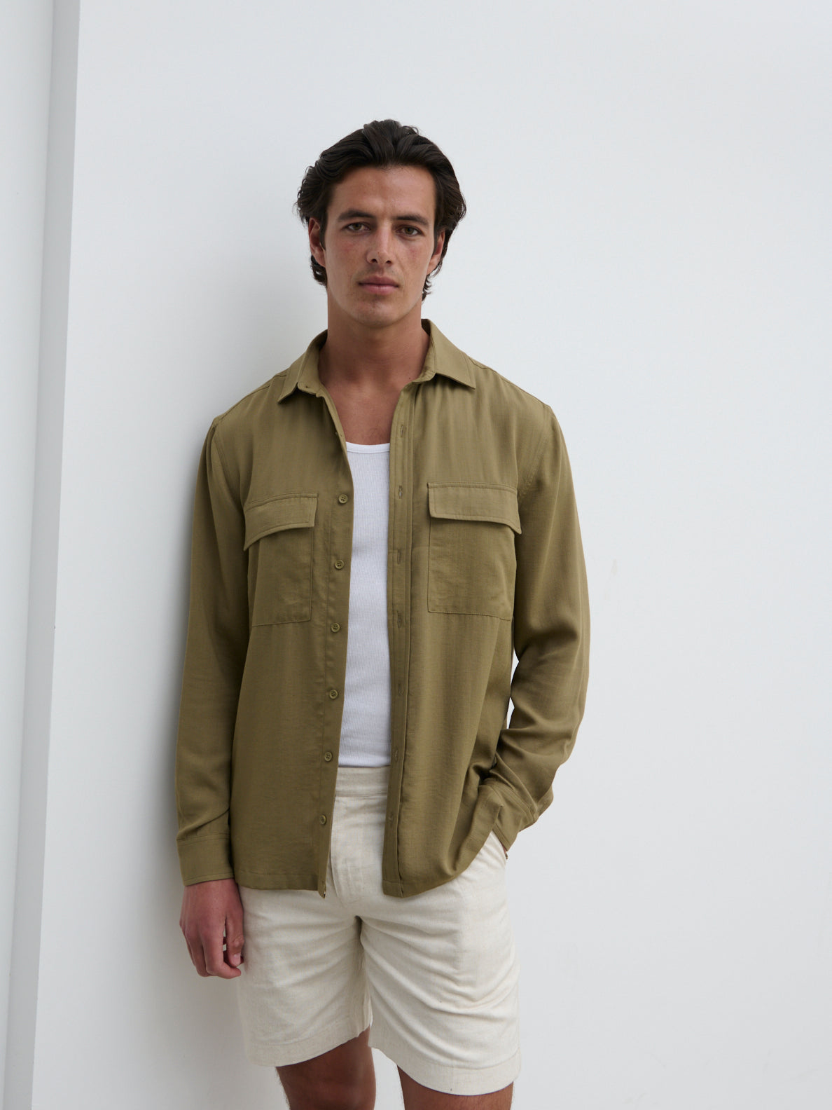 Nobl Milo Pocket Long Sleeve Shirt - Dark Olive