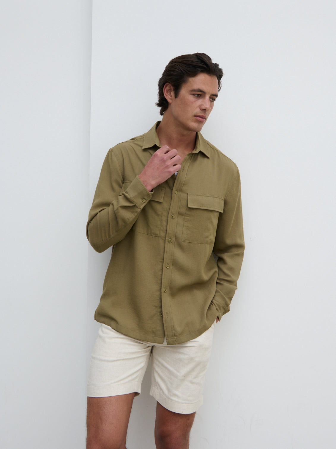 Milo Pocket Long Sleeve Shirt - Dark Olive