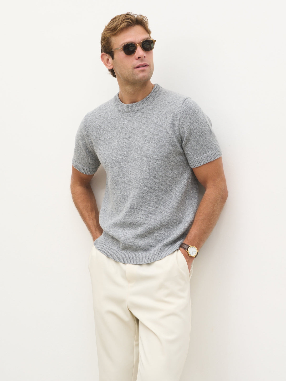 Nathan Crew Neck Knit T-Shirt - Grey