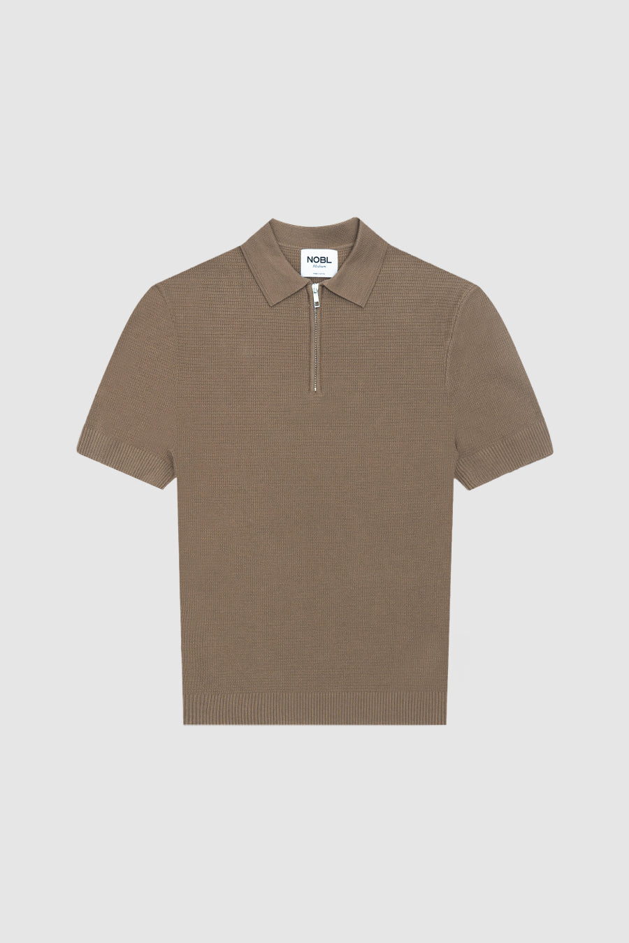 Nolan Long Sleeve Textured Zip Knit Polo Top Taupe