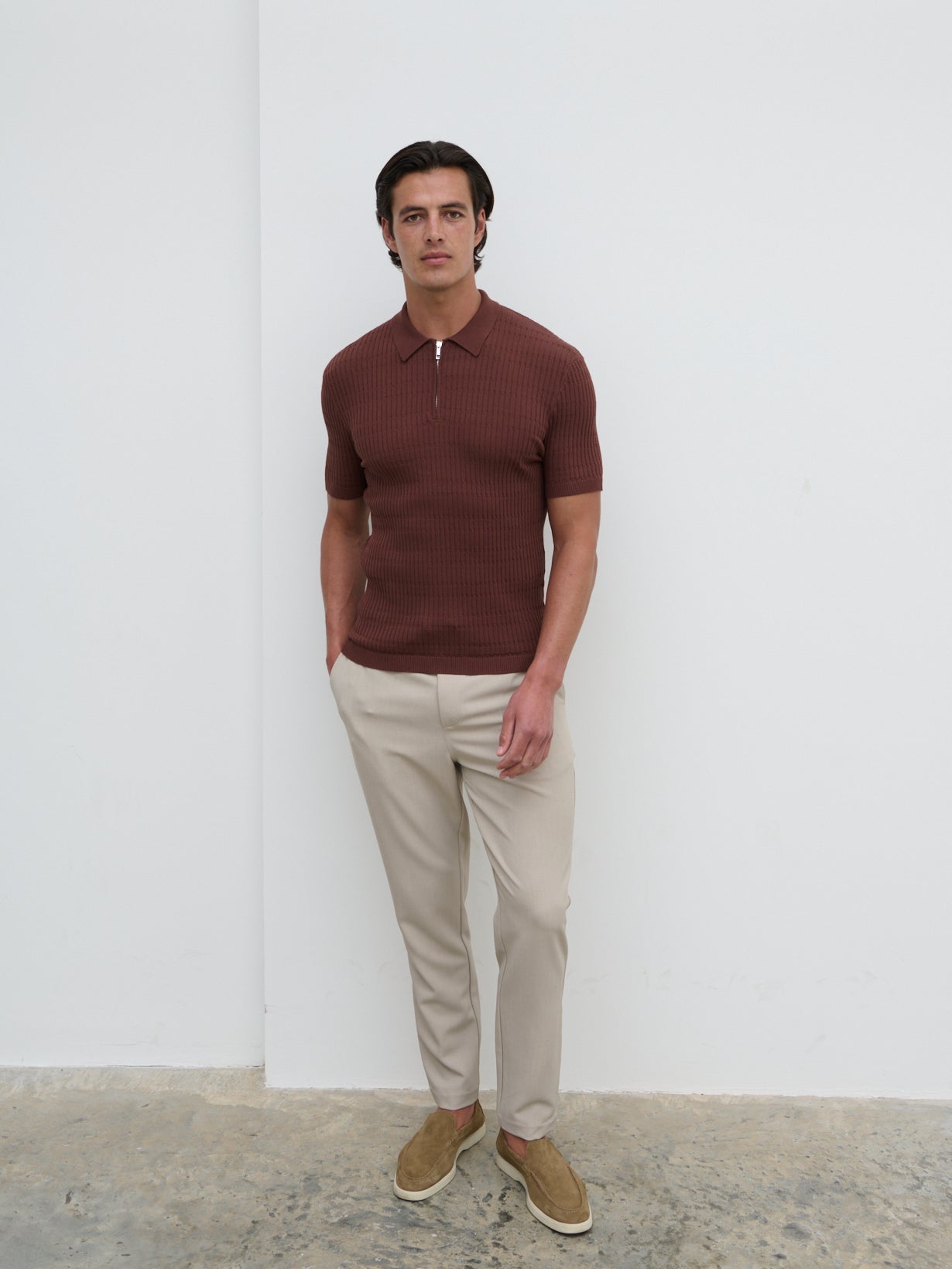 Oliver Zipped Knit Polo - Maroon