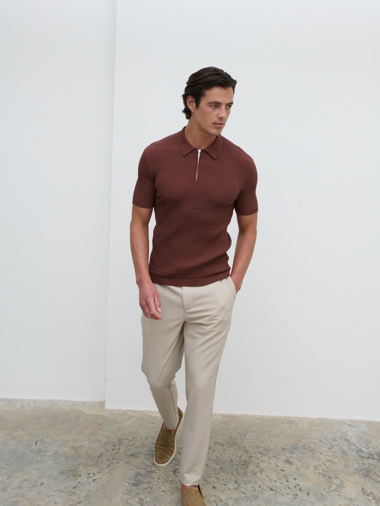 Oliver Zipped Knit Polo - Maroon