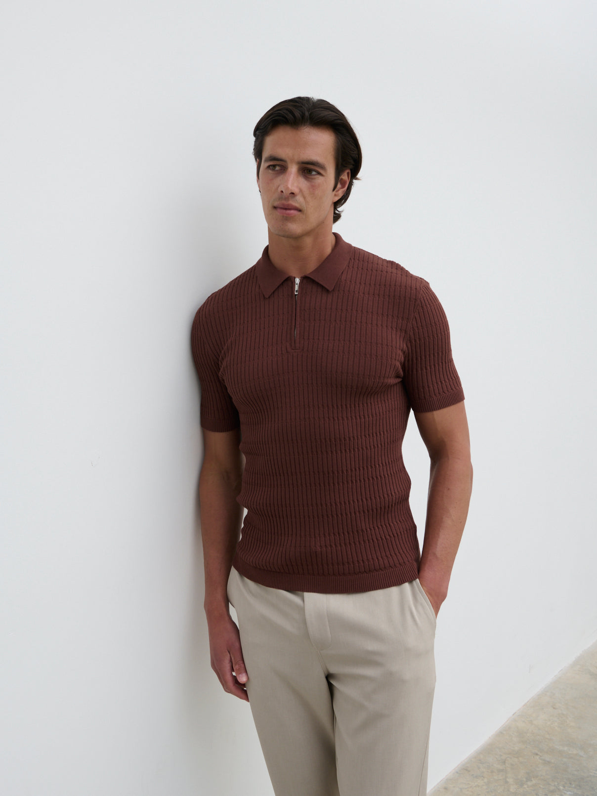 Oliver Zipped Knit Polo - Maroon