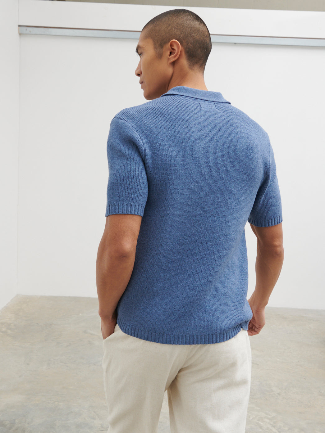 Ollie Textured Knit Button Polo - Blue