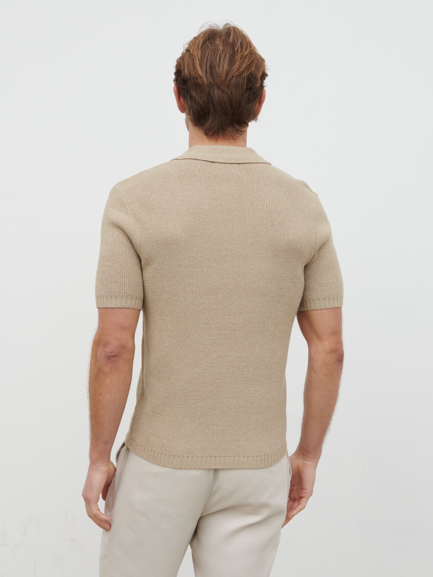 Ollie Textured Knit Button Polo - Dark Taupe