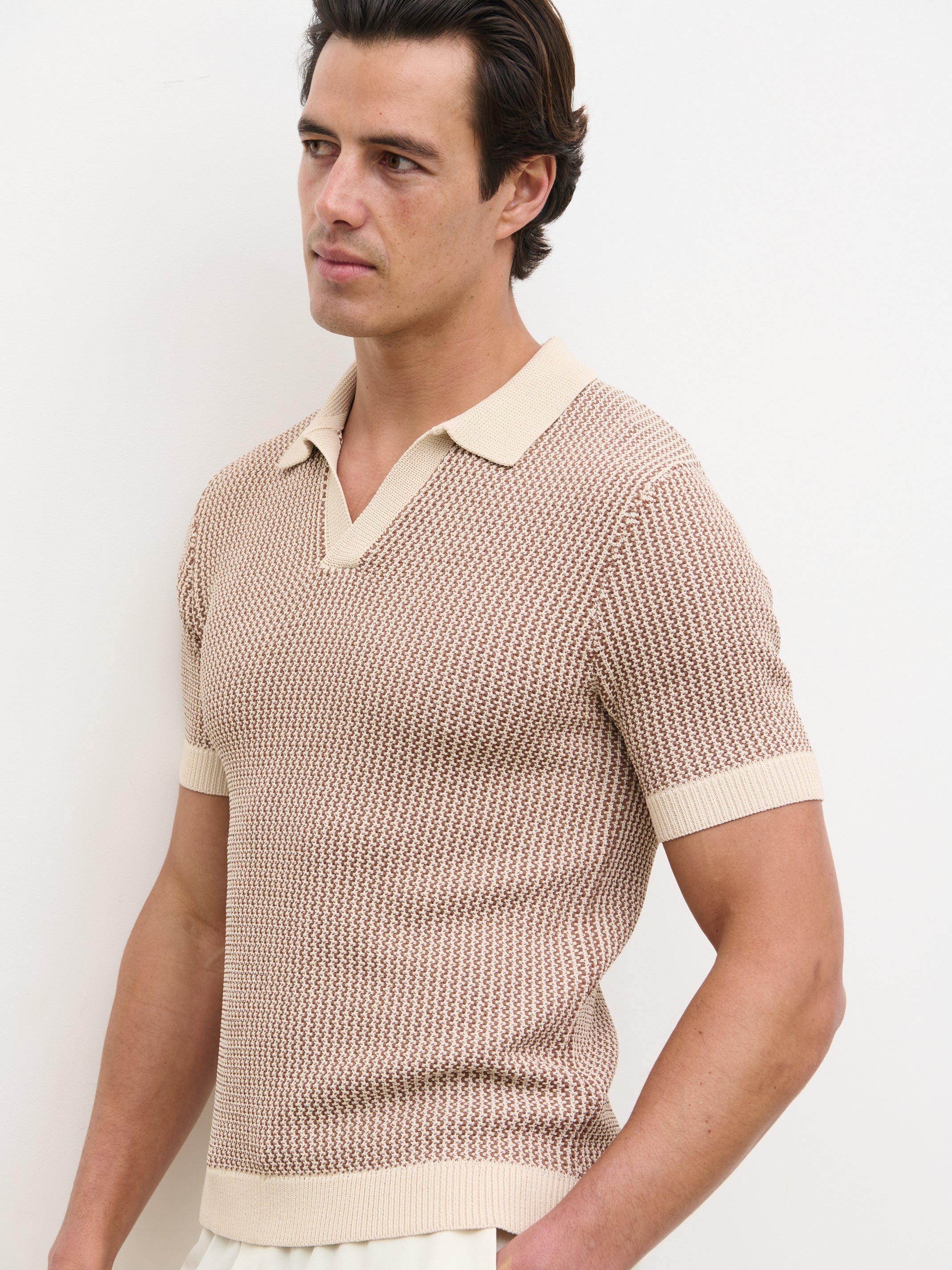 Orian Textured Stripe Knit Polo - Brown and Taupe – Nobl