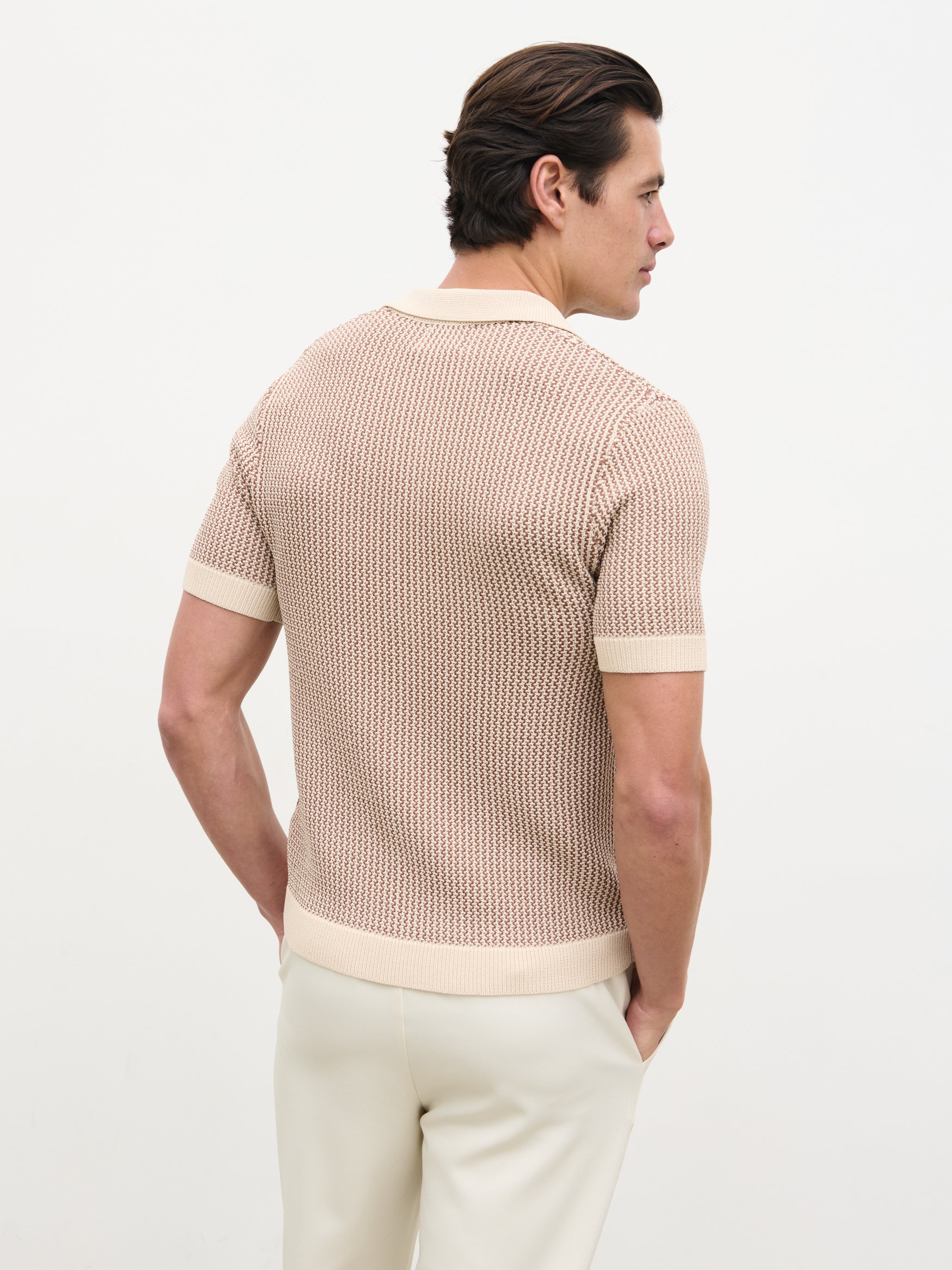 Orian Textured Stripe Knit Polo - Brown and Taupe – Nobl