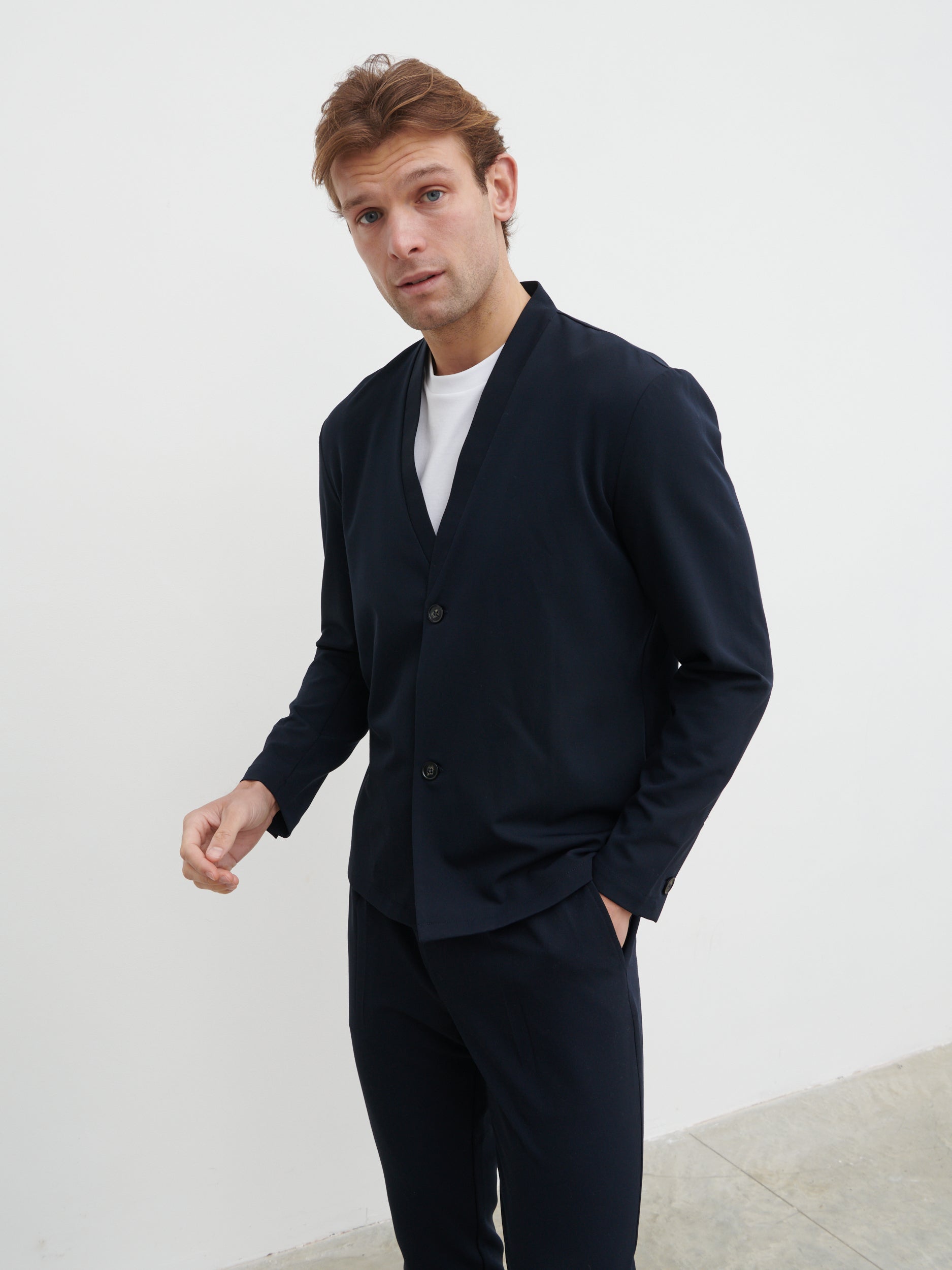 Orson Collarless Jacket Navy – Nobl