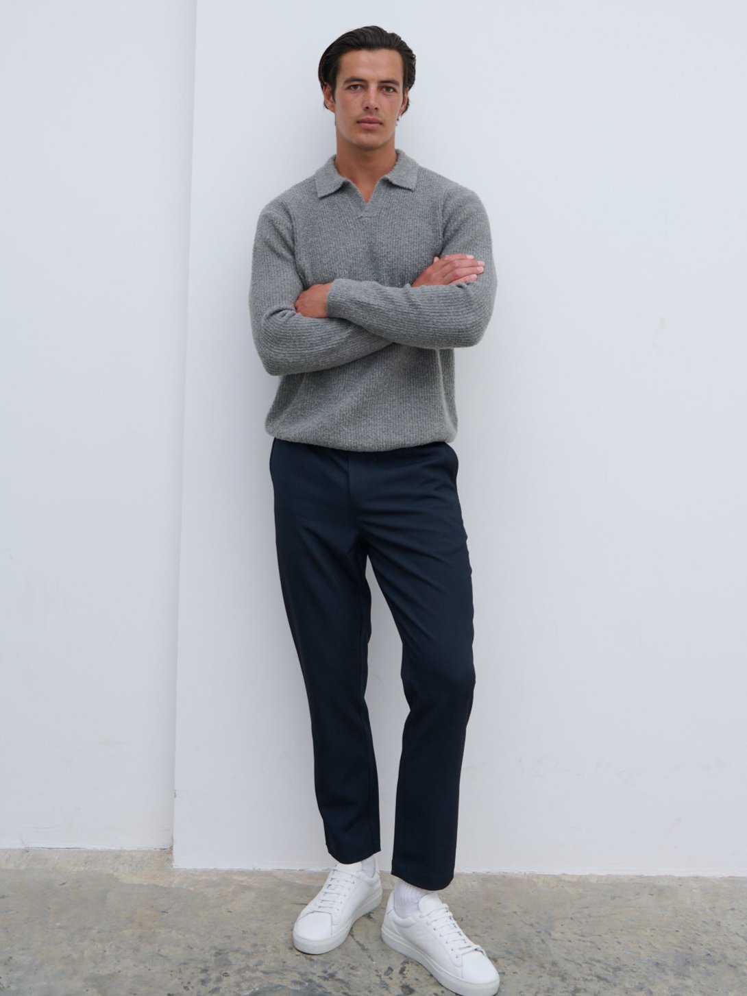 Otto Oversized Knit Polo - Charcoal