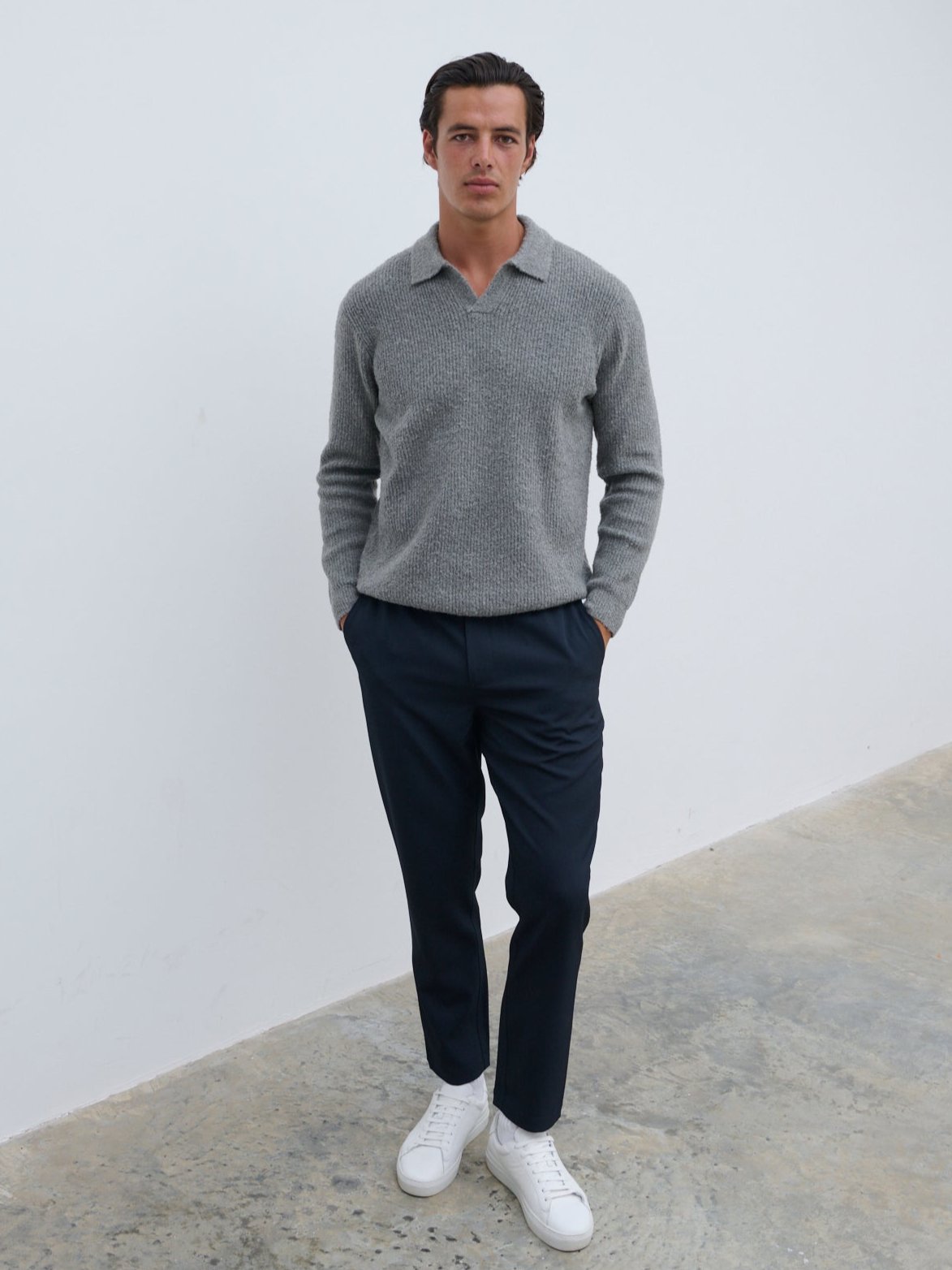 Otto Oversized Knit Polo - Charcoal