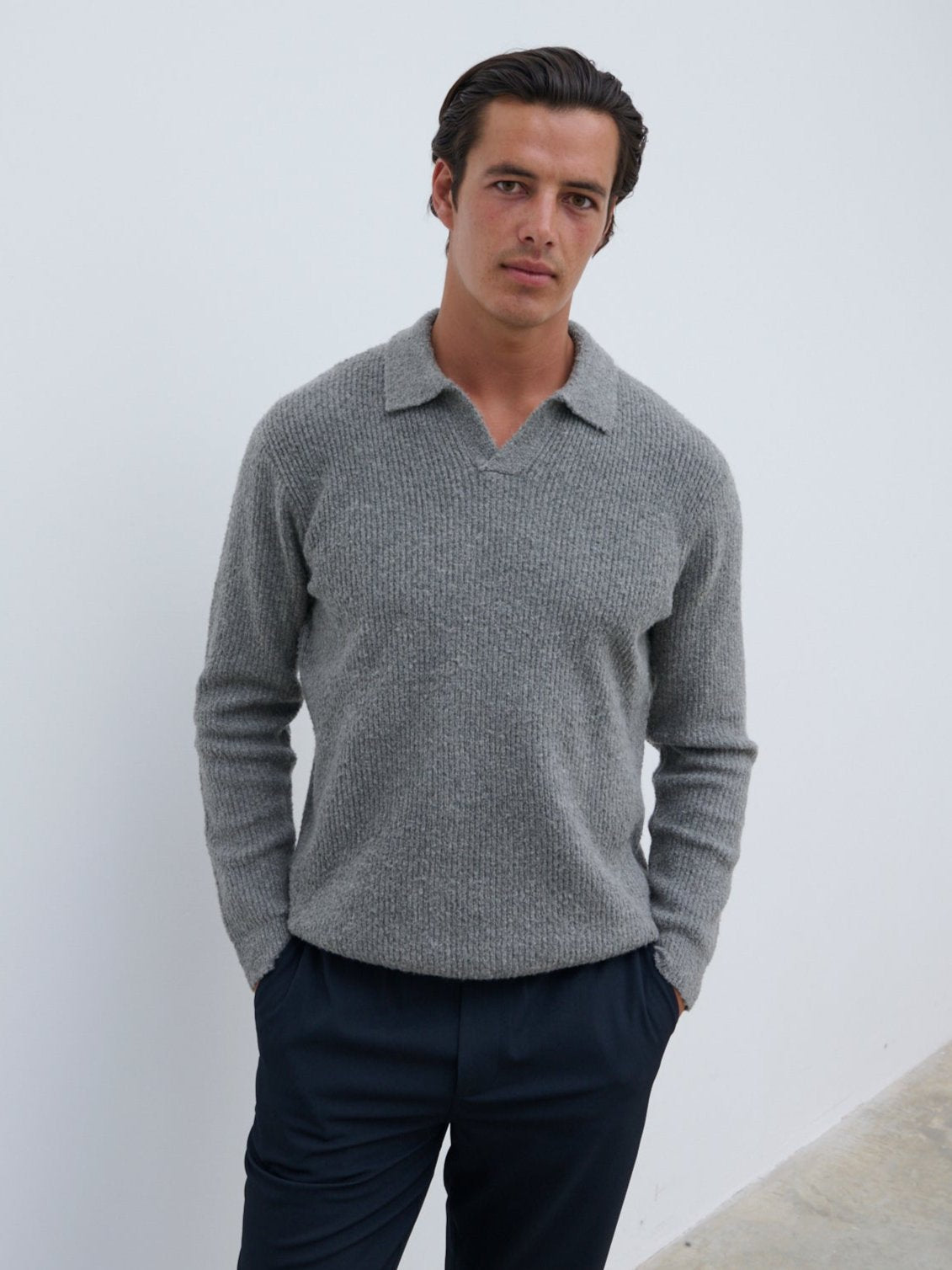 Otto Oversized Knit Polo - Charcoal