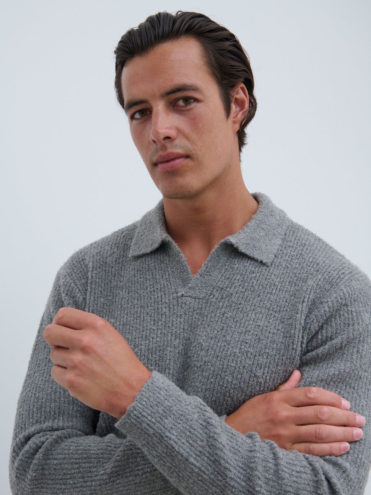 Otto Oversized Knit Polo - Charcoal