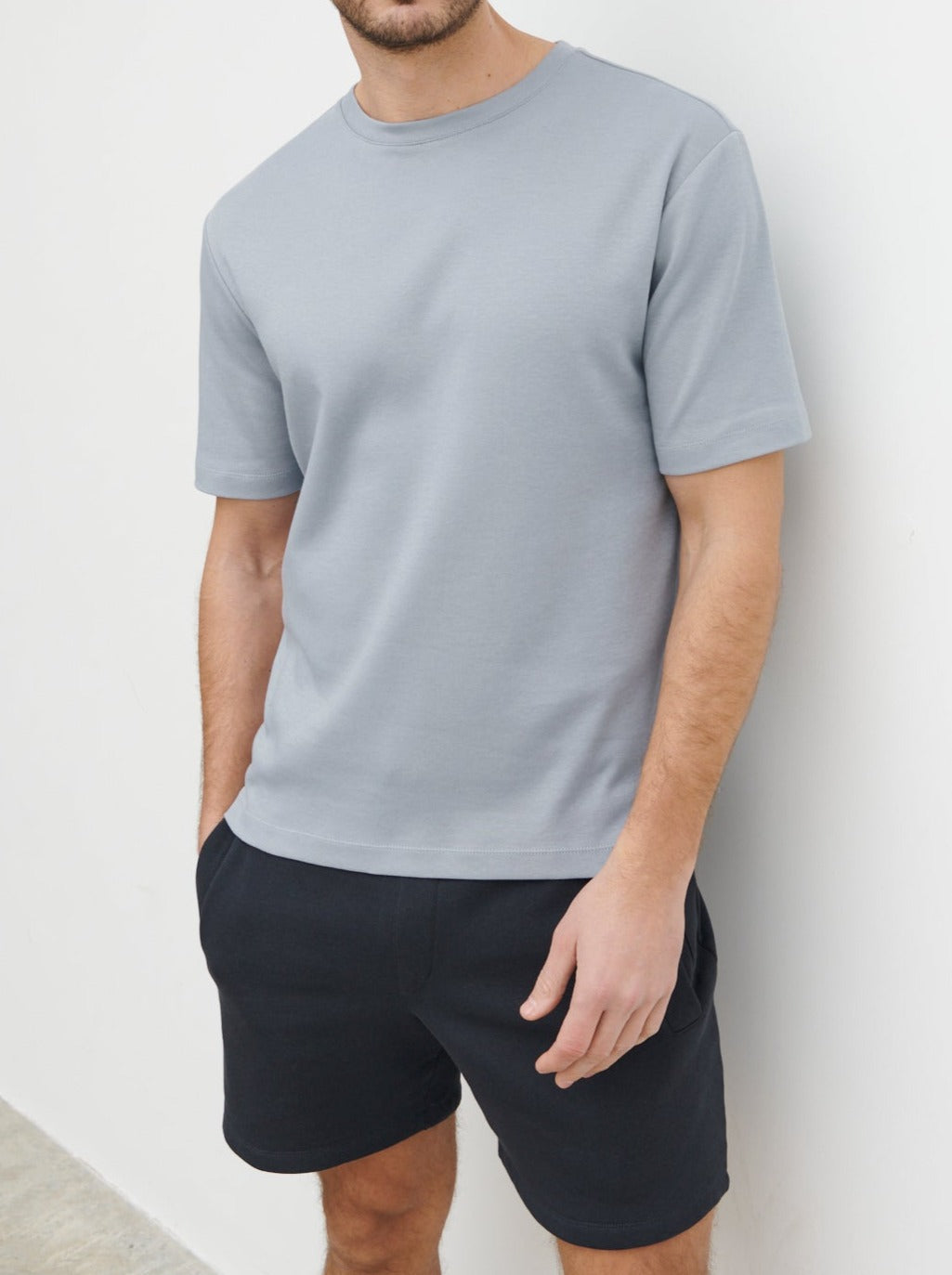 Tobias Relaxed Cotton T-shirt - Grey Blue