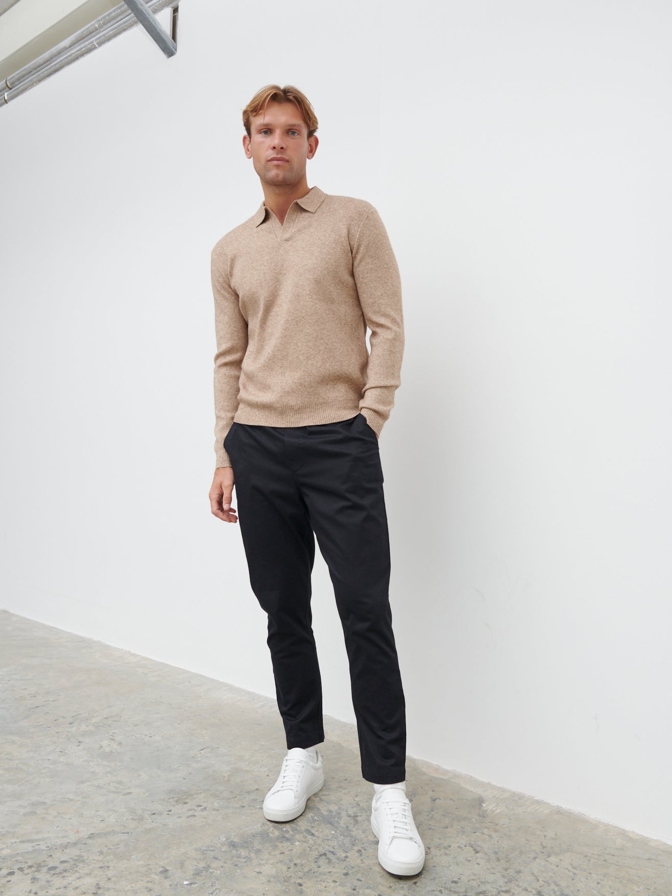 Owen Long Sleeve Knit Polo - Beige