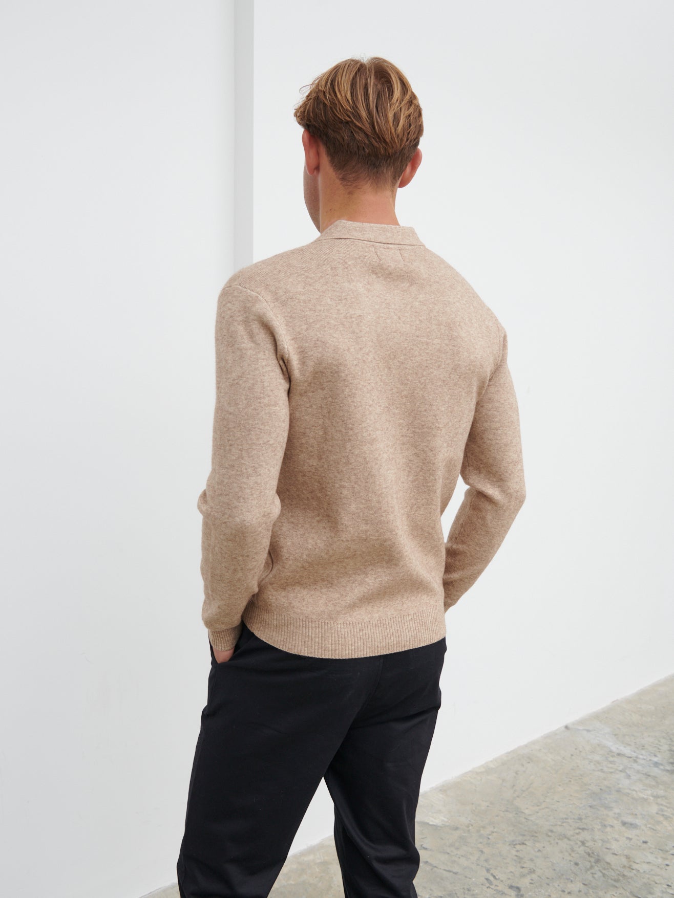 Owen Long Sleeve Knit Polo - Beige