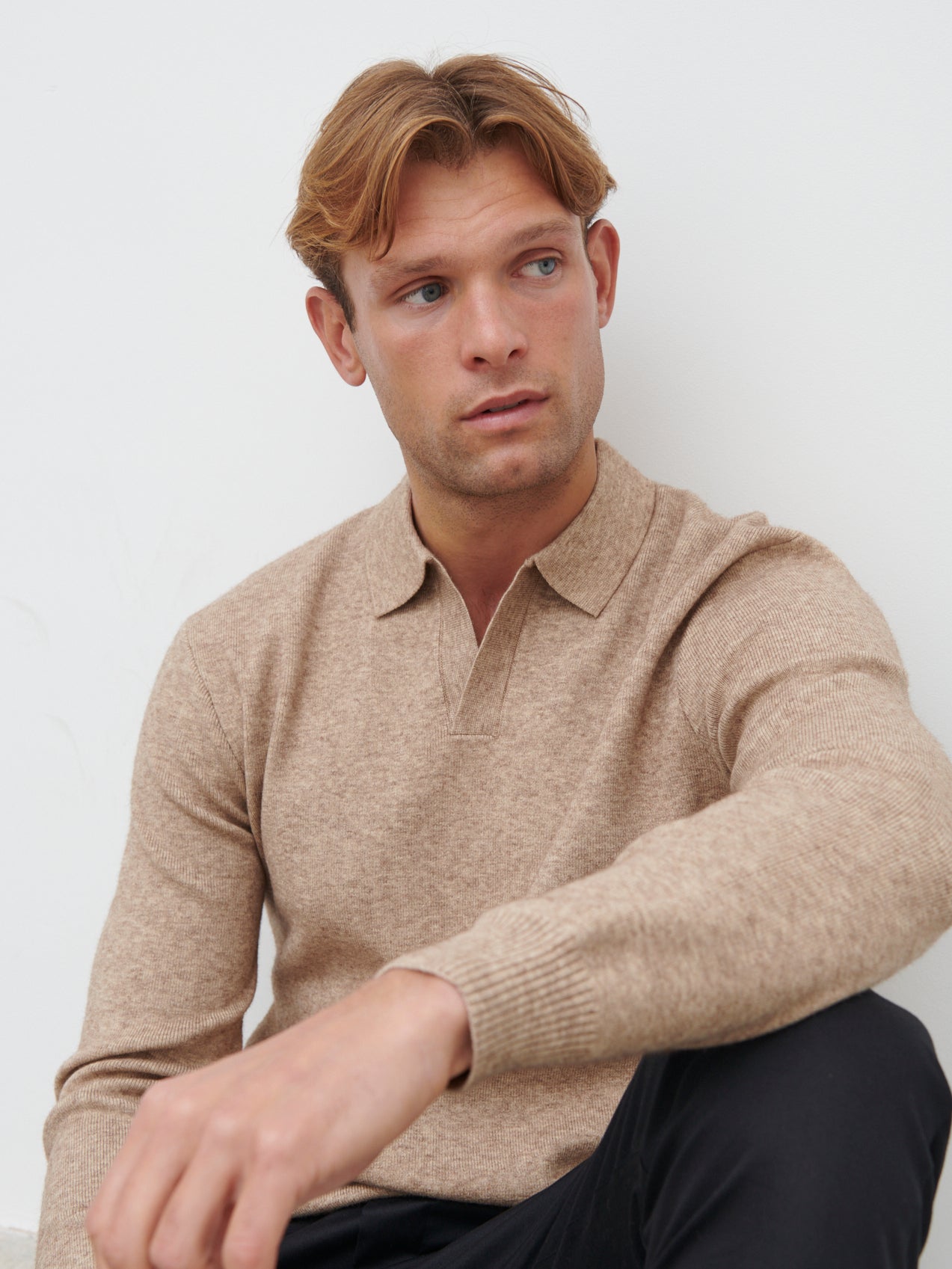 Owen Long Sleeve Knit Polo - Beige