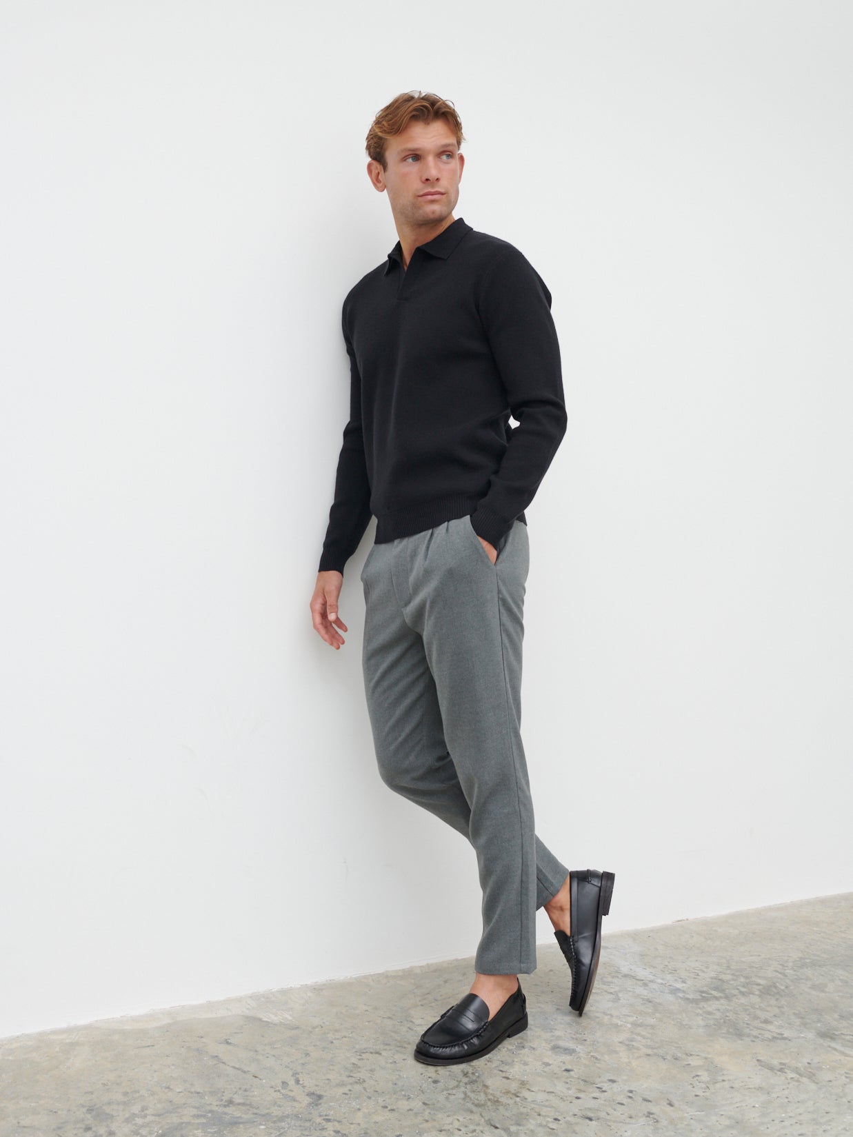 Owen Long Sleeve Knit Polo - Black
