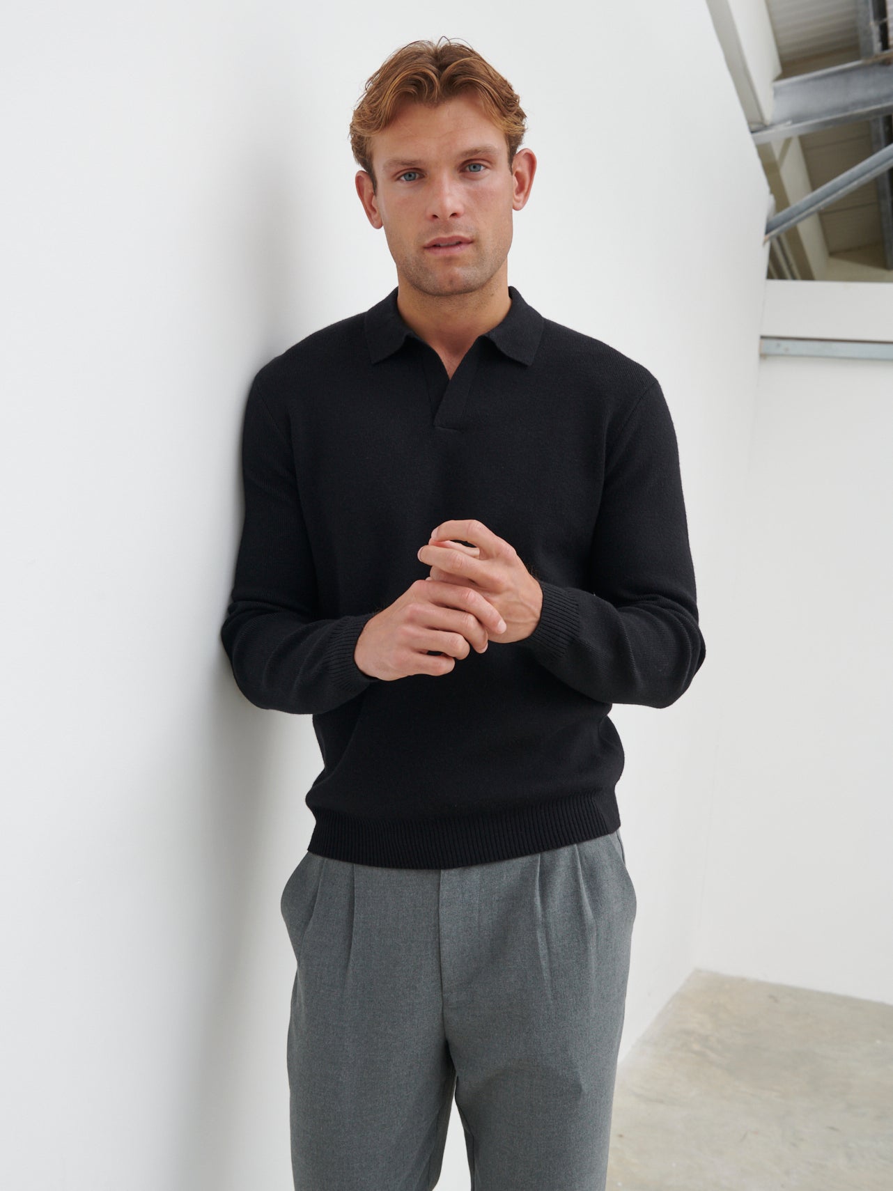 Owen Long Sleeve Knit Polo - Black