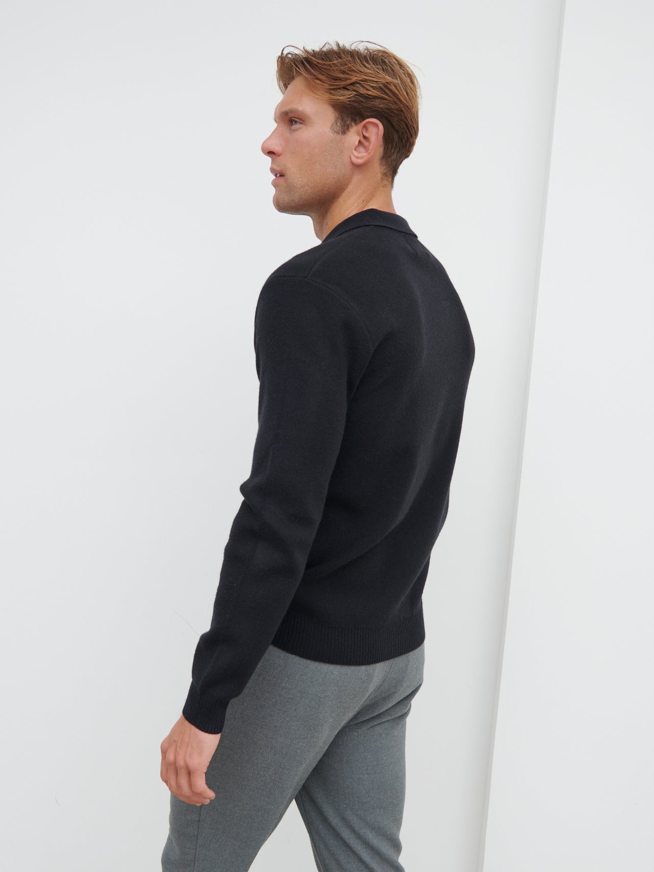 Owen Long Sleeve Knit Polo - Black