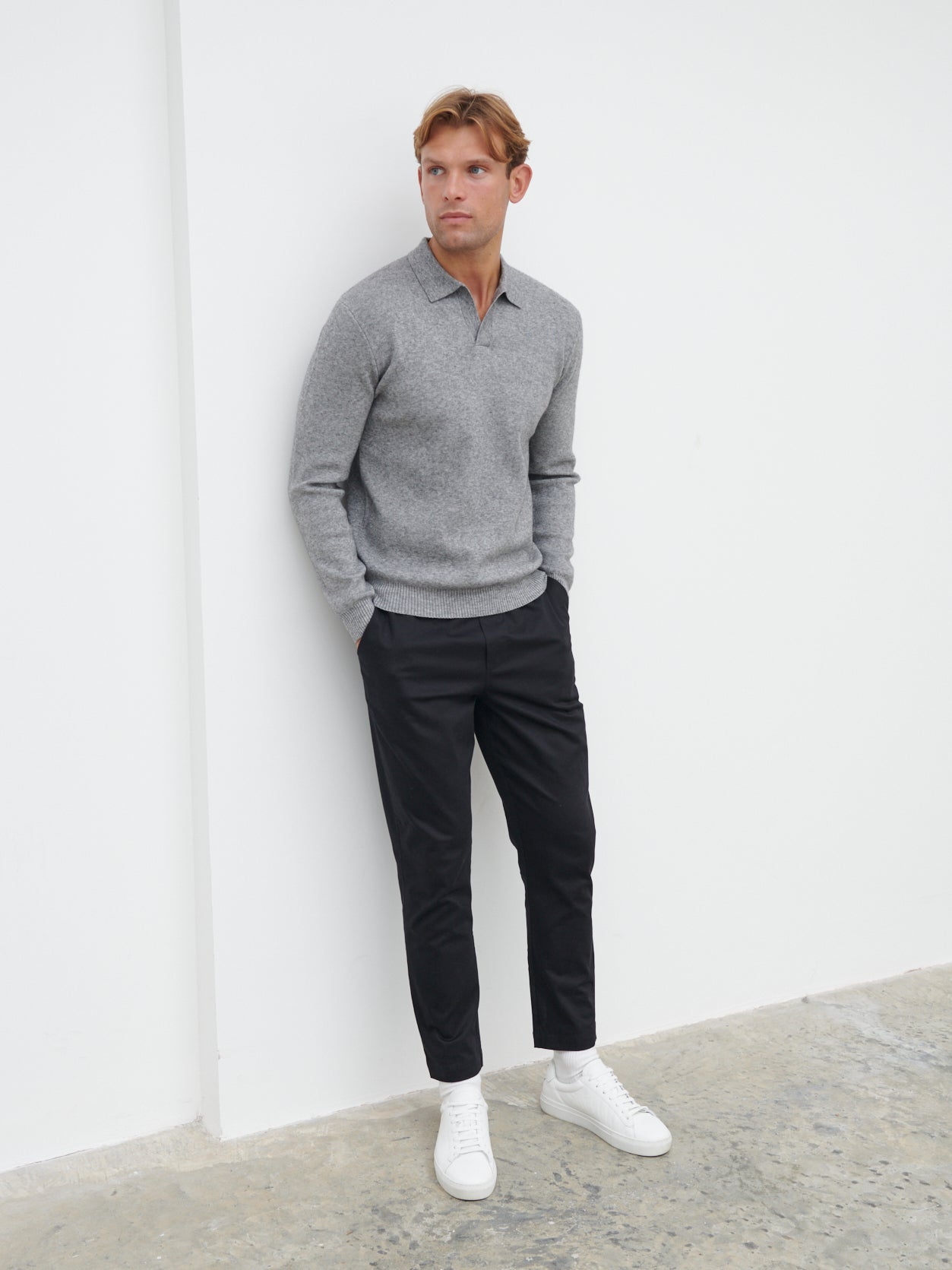 Long Sleeve Polo Outfit Men Mens Long Sleeve Grey Polo Knitted