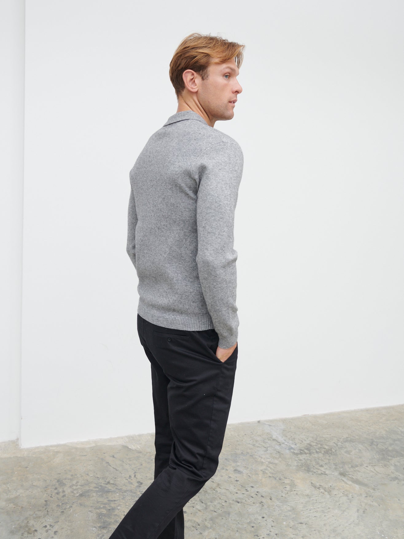 Owen Long Sleeve Knit Polo - Grey Marl