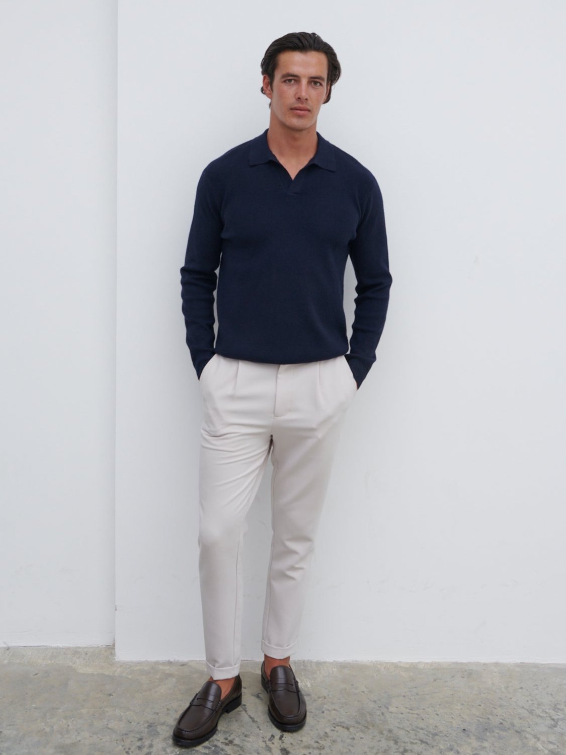 Owen Long Sleeve Knit Polo - Navy