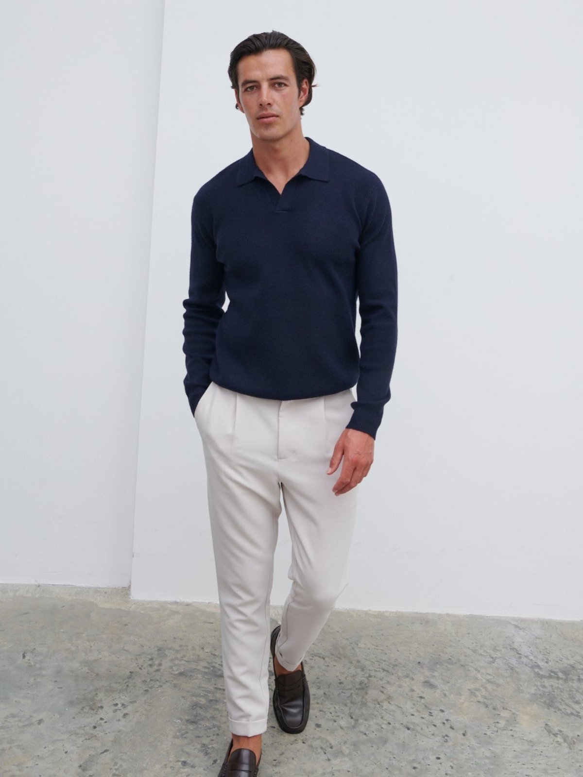 Owen Long Sleeve Knit Polo - Navy