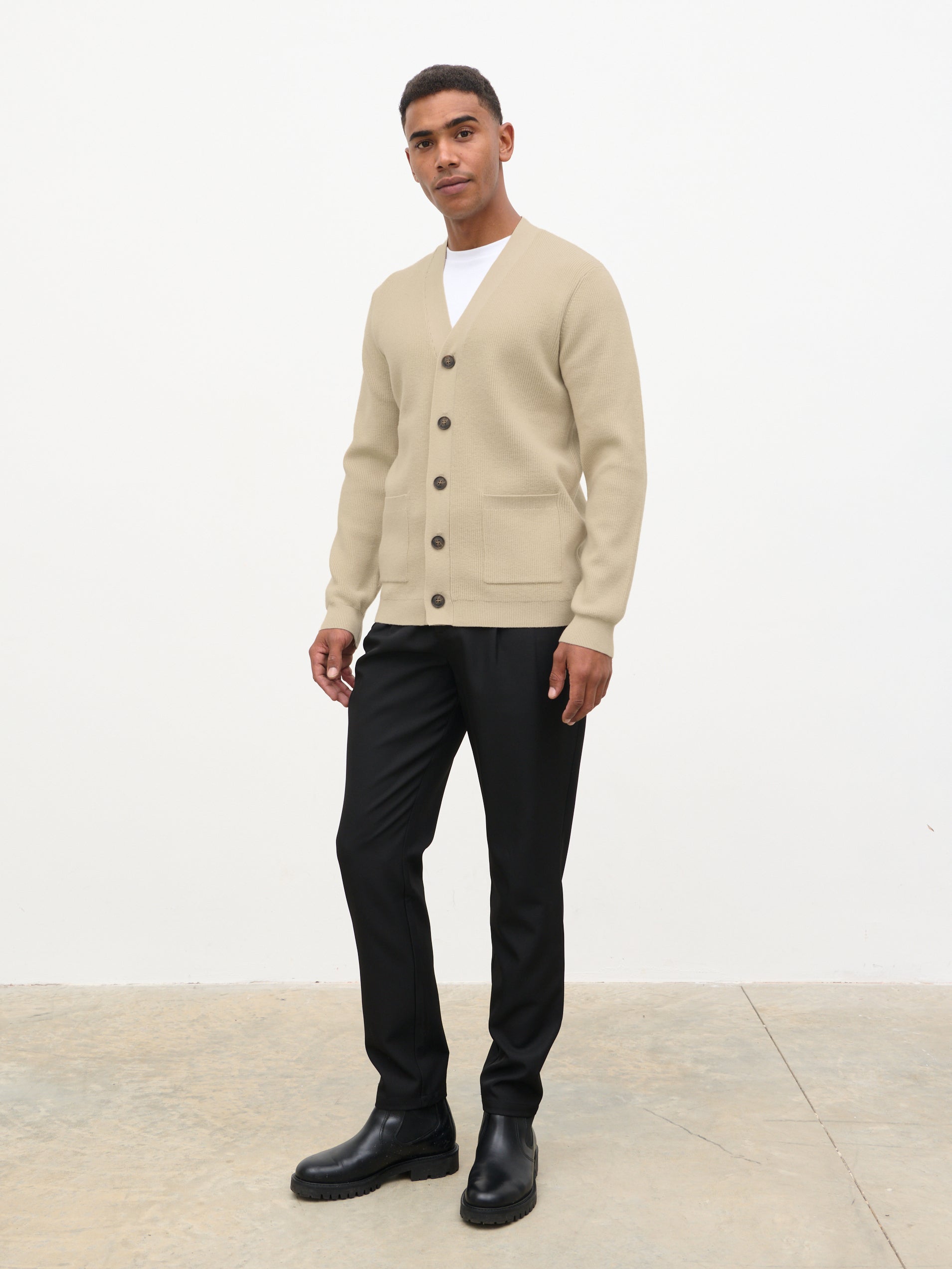 Percey Ribbed Knit Pocket Cardigan - Beige Marl – Nobl