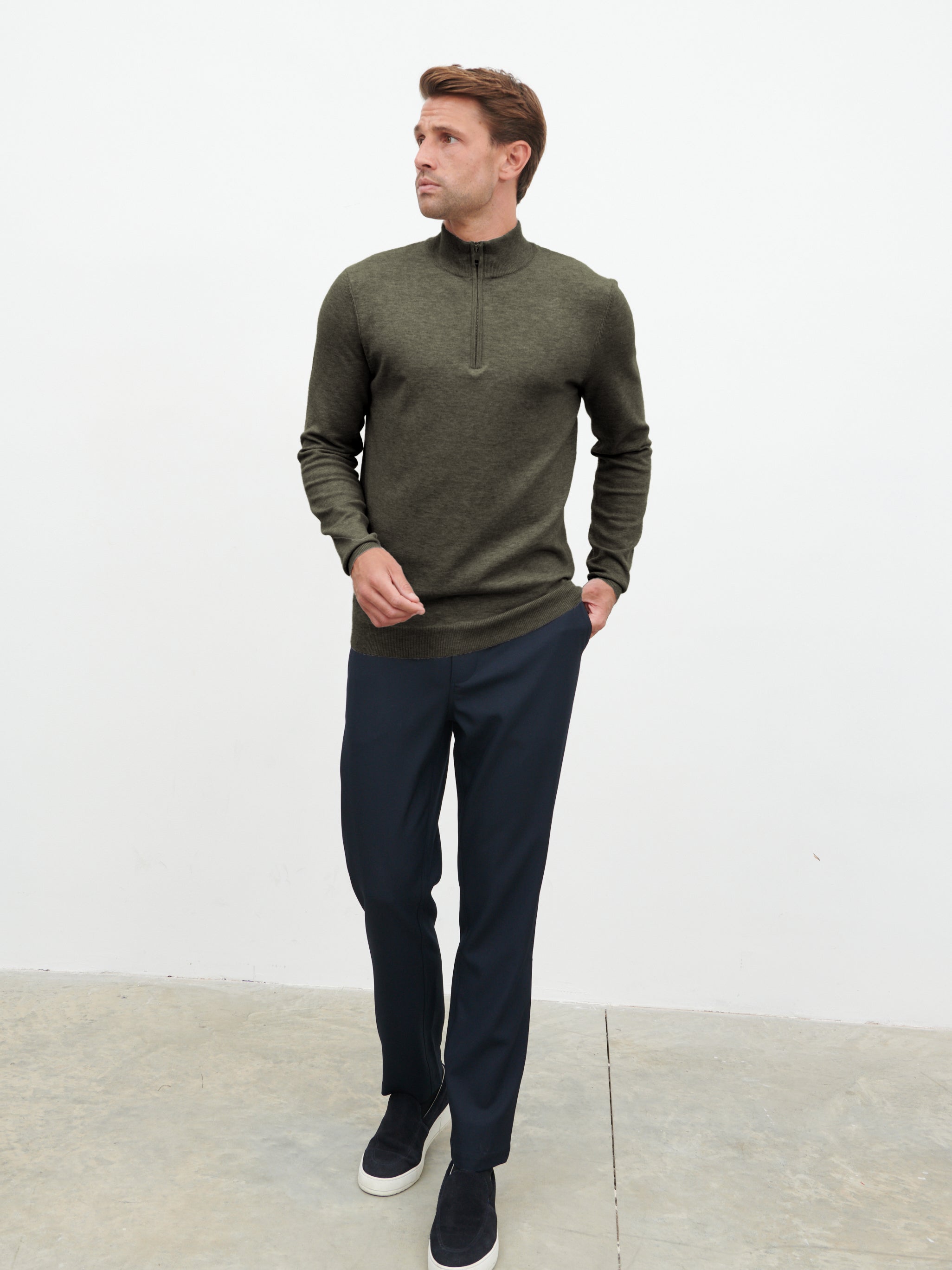 Radcliffe Quarter Zip Knit Jumper - Dark Olive