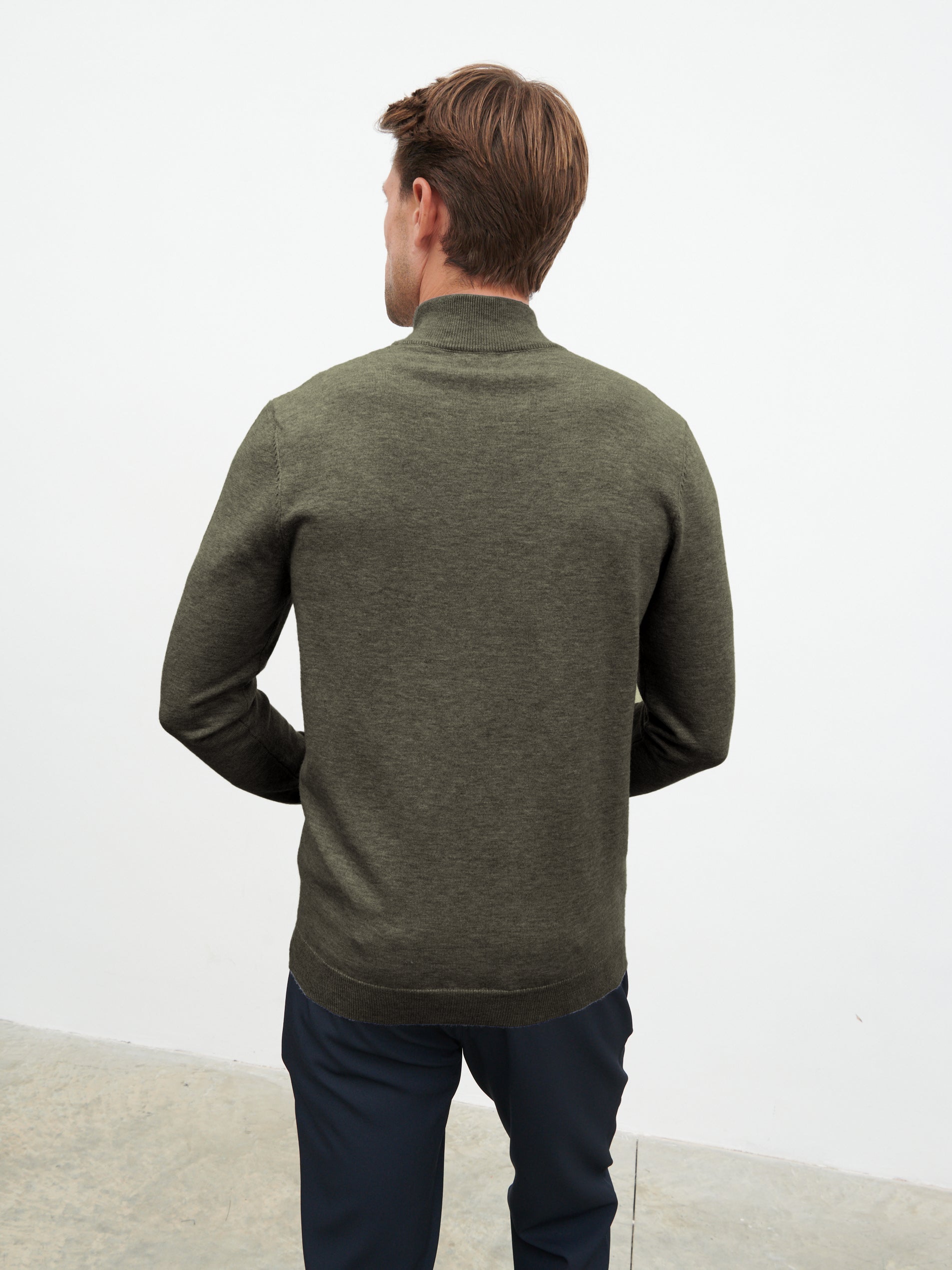 Radcliffe Quarter Zip Knit Jumper - Dark Olive