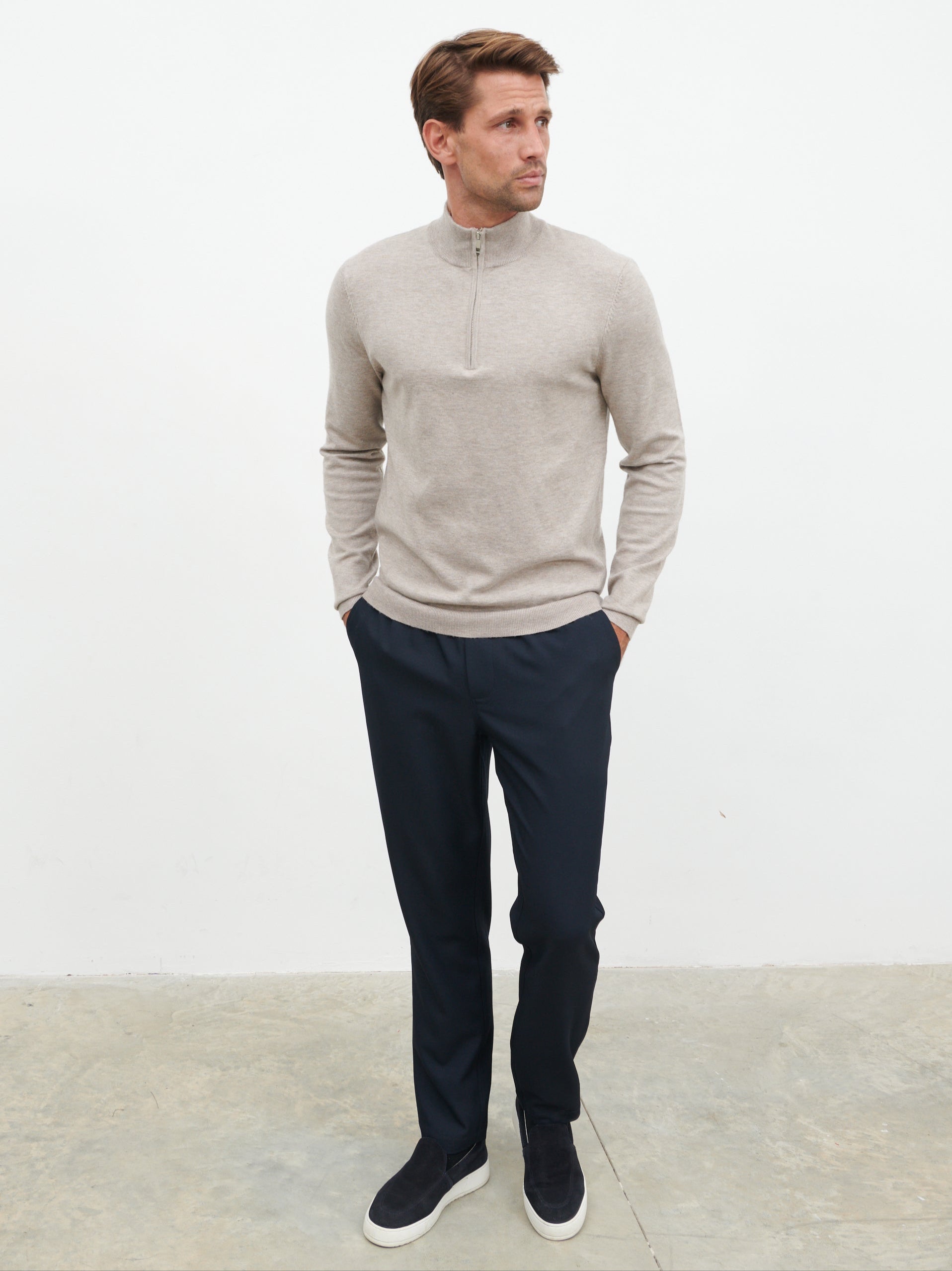 Radcliffe Quarter Zip Knit Jumper - Light Taupe